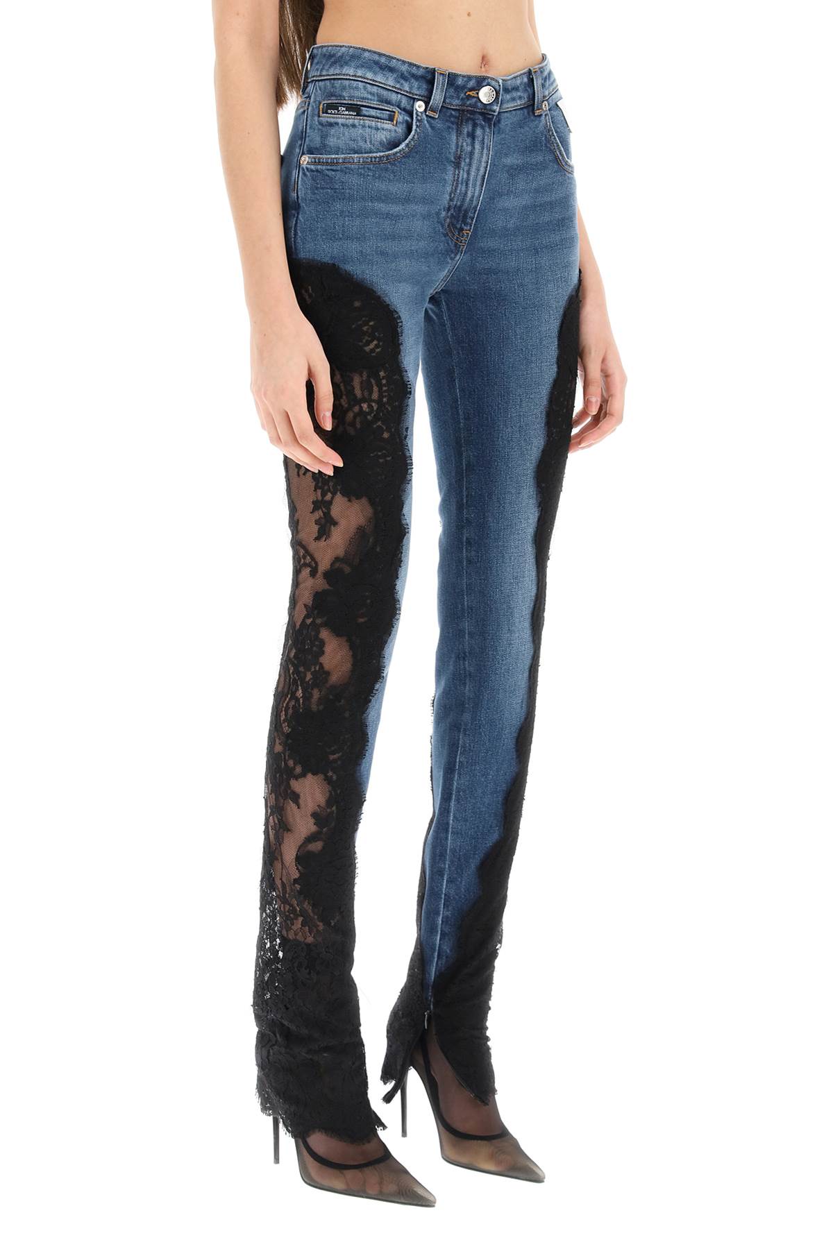 Shop Dolce & Gabbana Slim Fit Jeans With Lace Inserts In Variante Abbinata (blue)