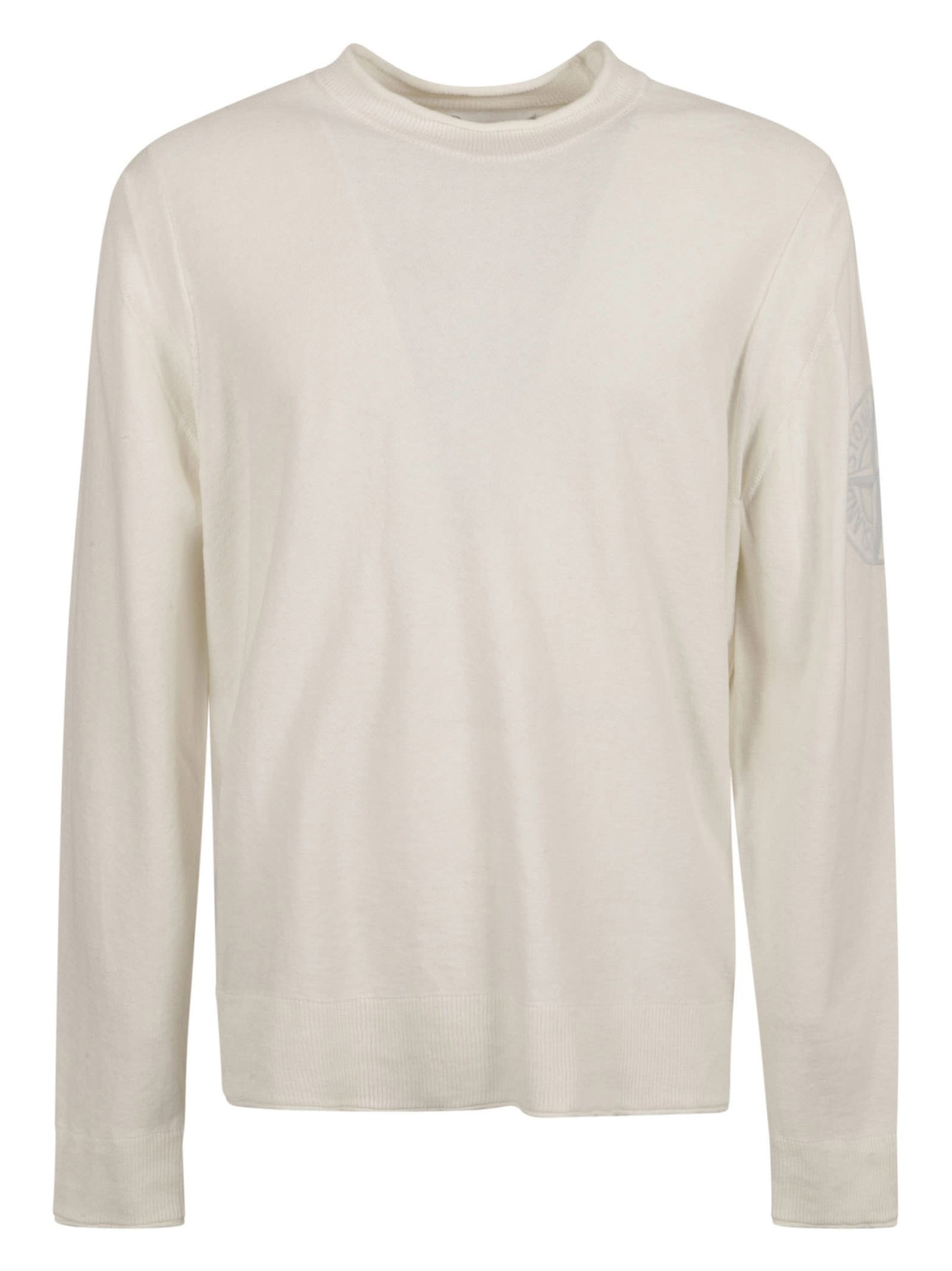 Shop Stone Island Logo Print Rib Trim Sweatshirt In White