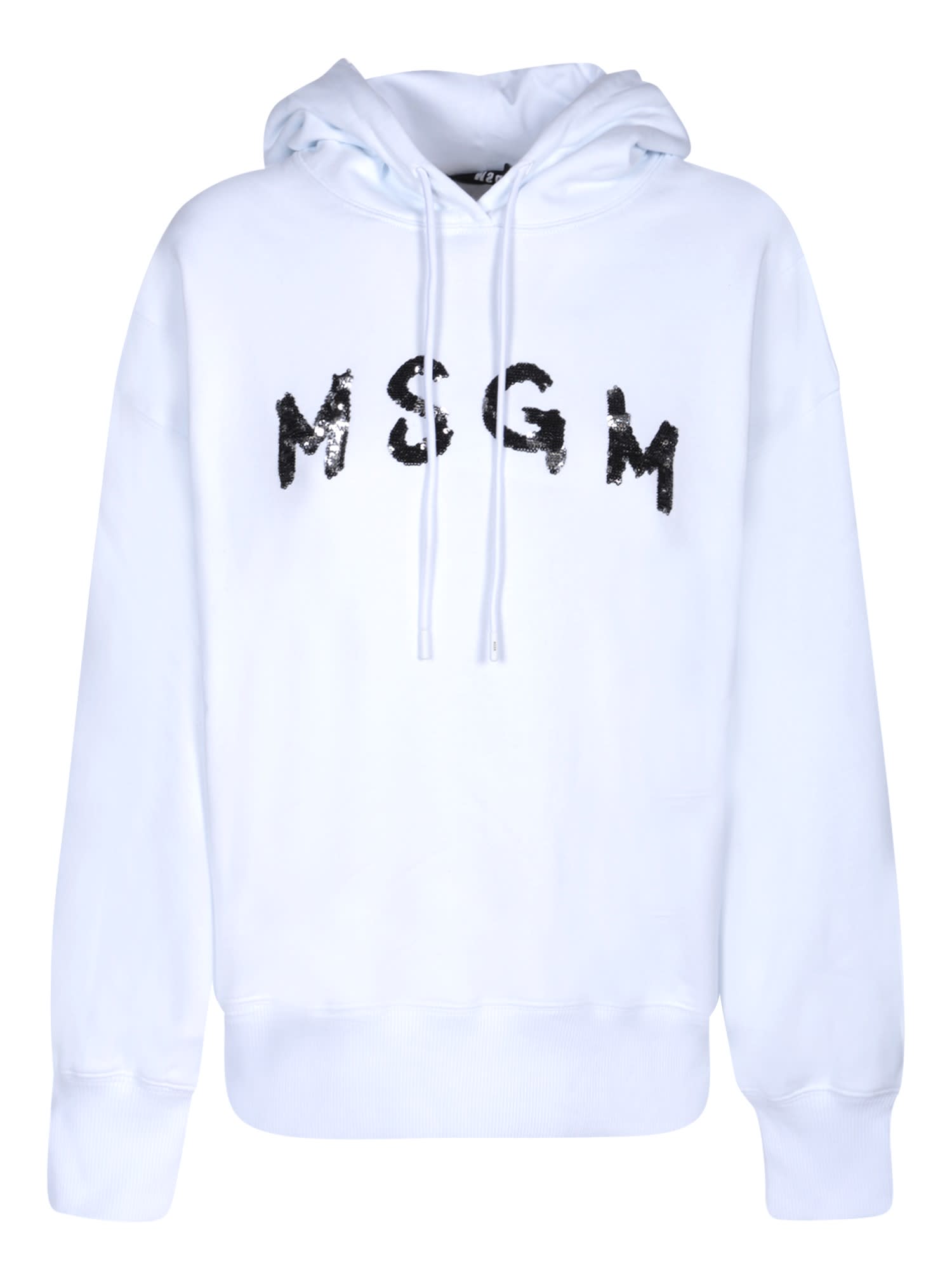 Shop Msgm Rhinestone-covered Logo White Hoodie