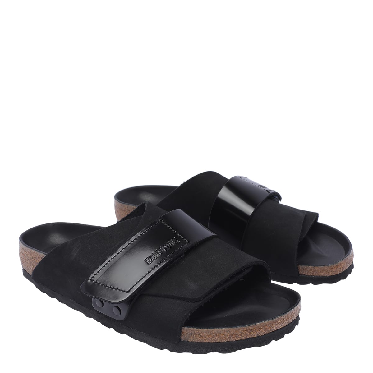 Birkenstock Kyoto Suede And Nubuck Leather Slides In Black
