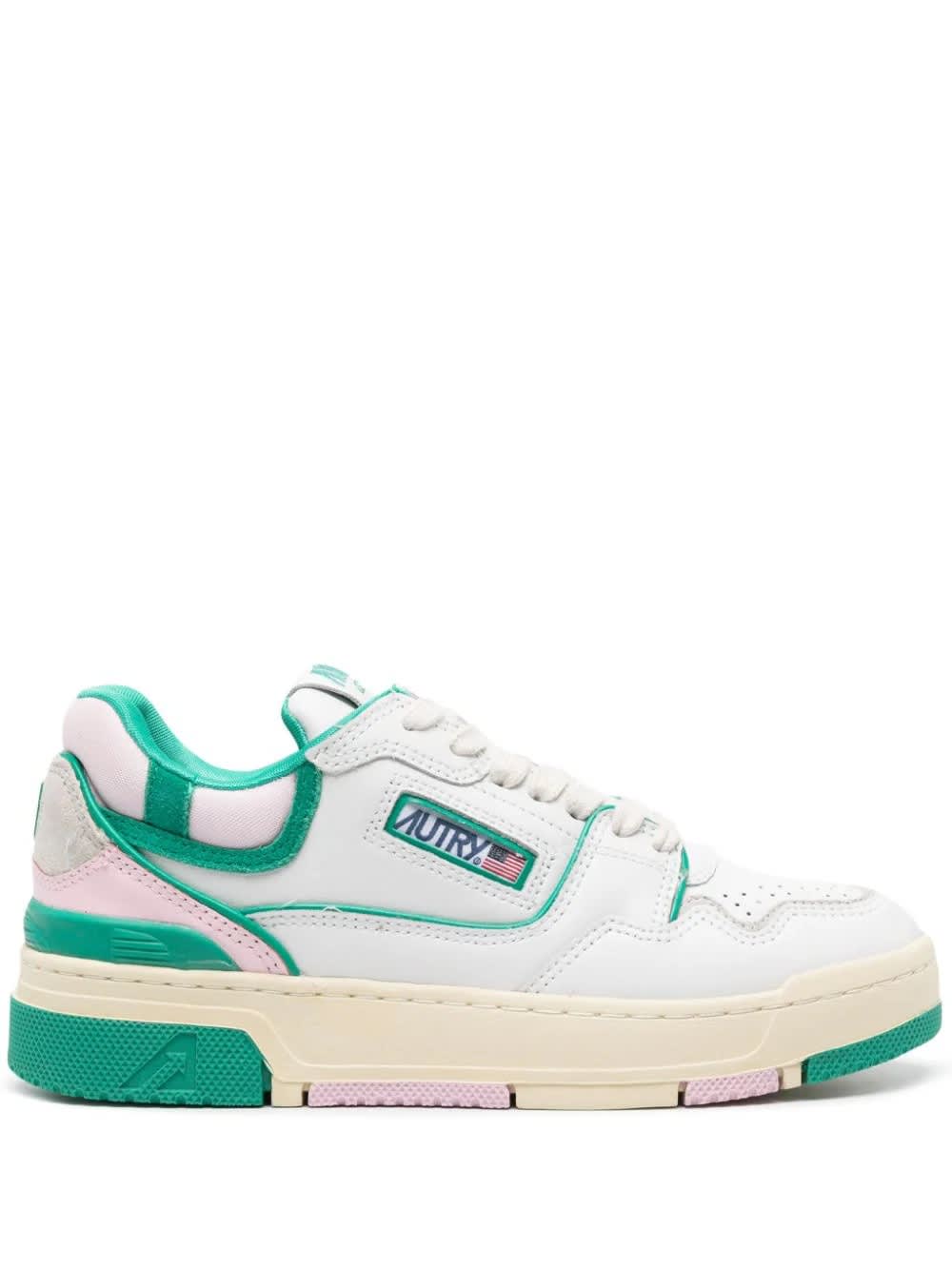 Shop Autry Clc Sneakers In White And Green Leather