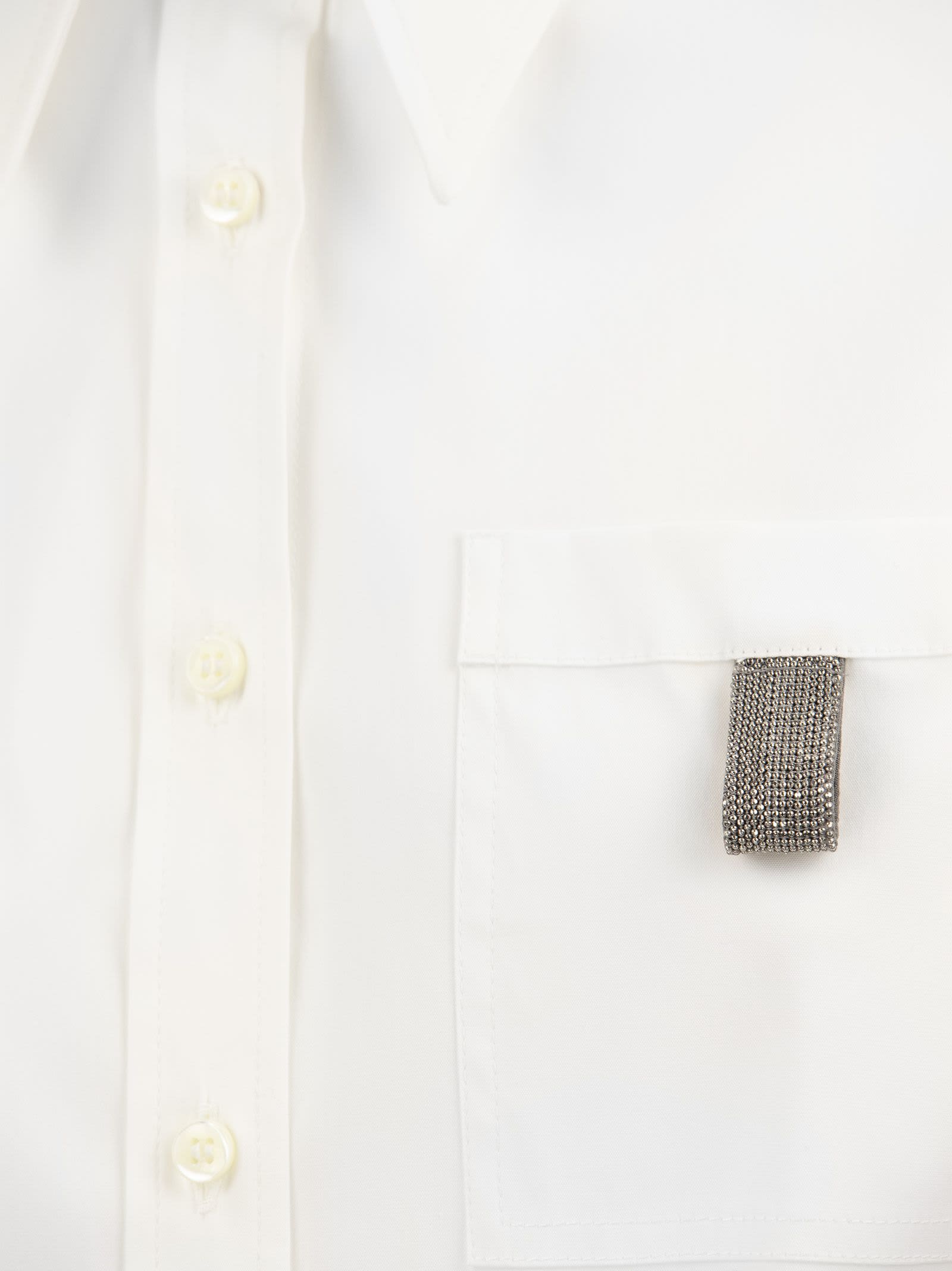 Shop Brunello Cucinelli Stretch Cotton Poplin Shirt With Shiny Tab In White