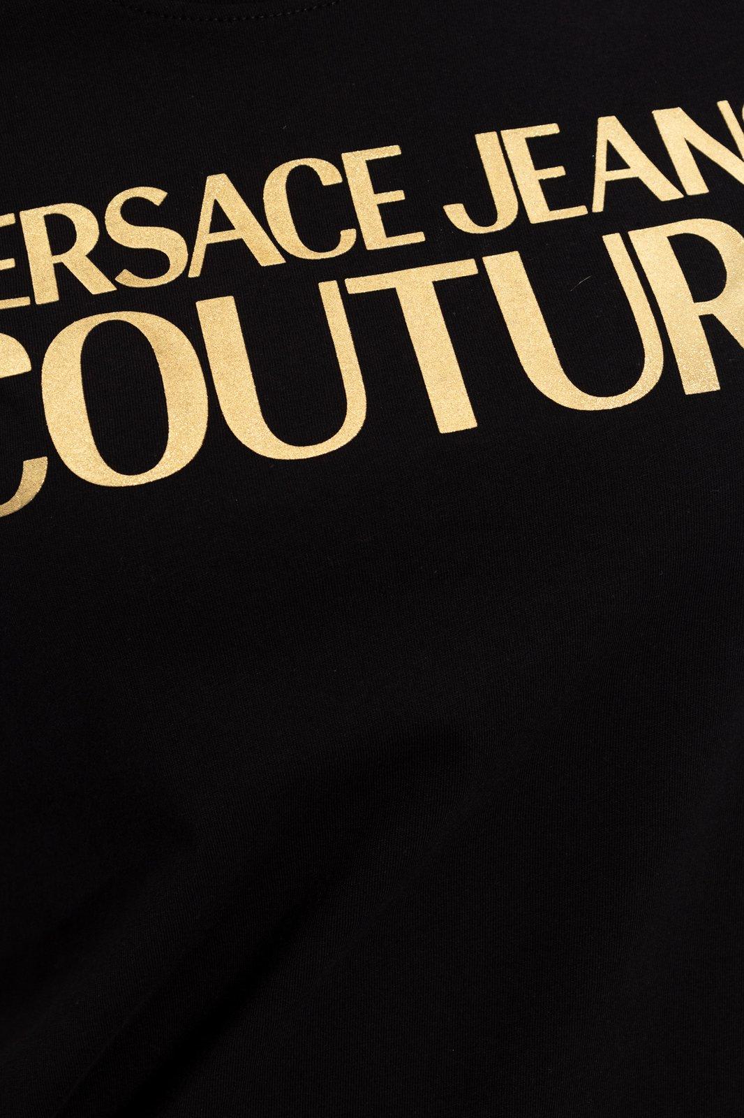 Shop Versace Jeans Couture Logo Printed Crewneck T-shirt In Black/gold
