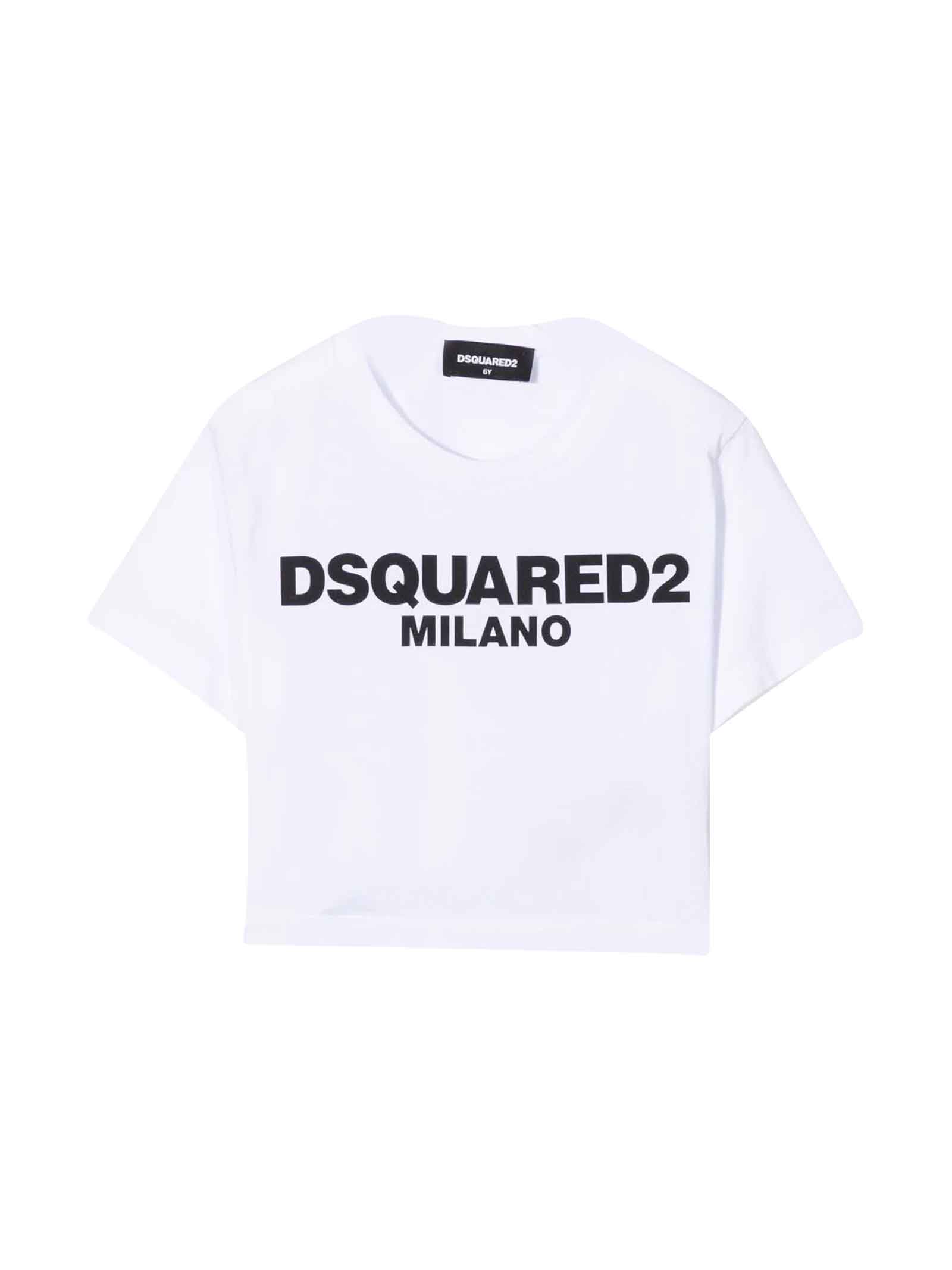 Dsquared2 White T-shirt With Black Print Dsquared Kids