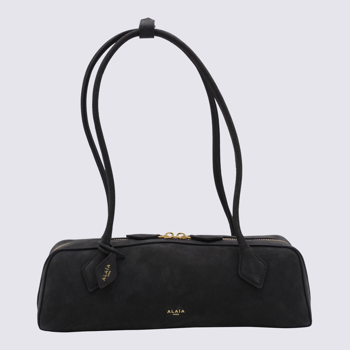 Alaïa Black Leather Teckel Medium Shoulder Bag In Gray