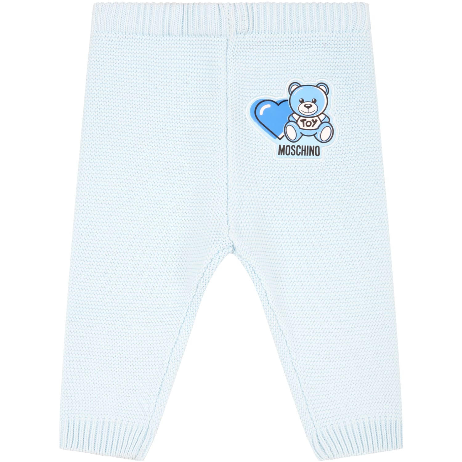 Moschino Light Blue Trousers For Babyboy With Teddy Bear