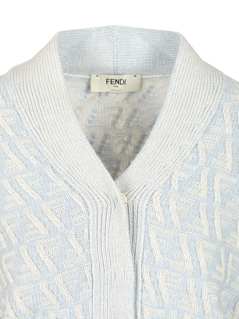 Shop Fendi Wool And Cashmere Cardigan In Light Blue