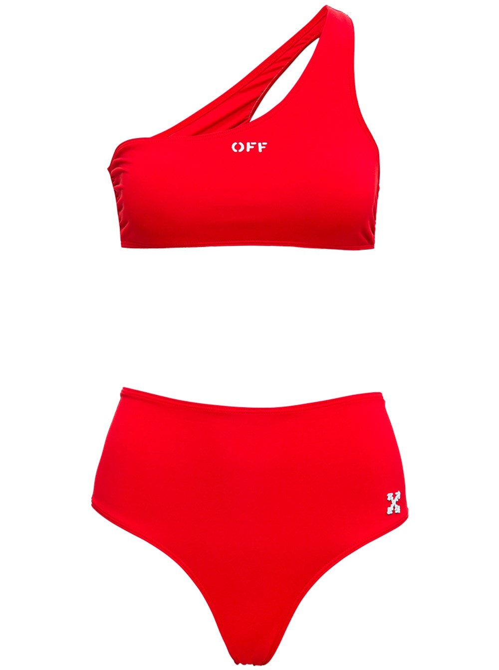 OFF-WHITE RED ONE SHOULDER BIKINI WITH LOGO,OWFA059S21JER0012500