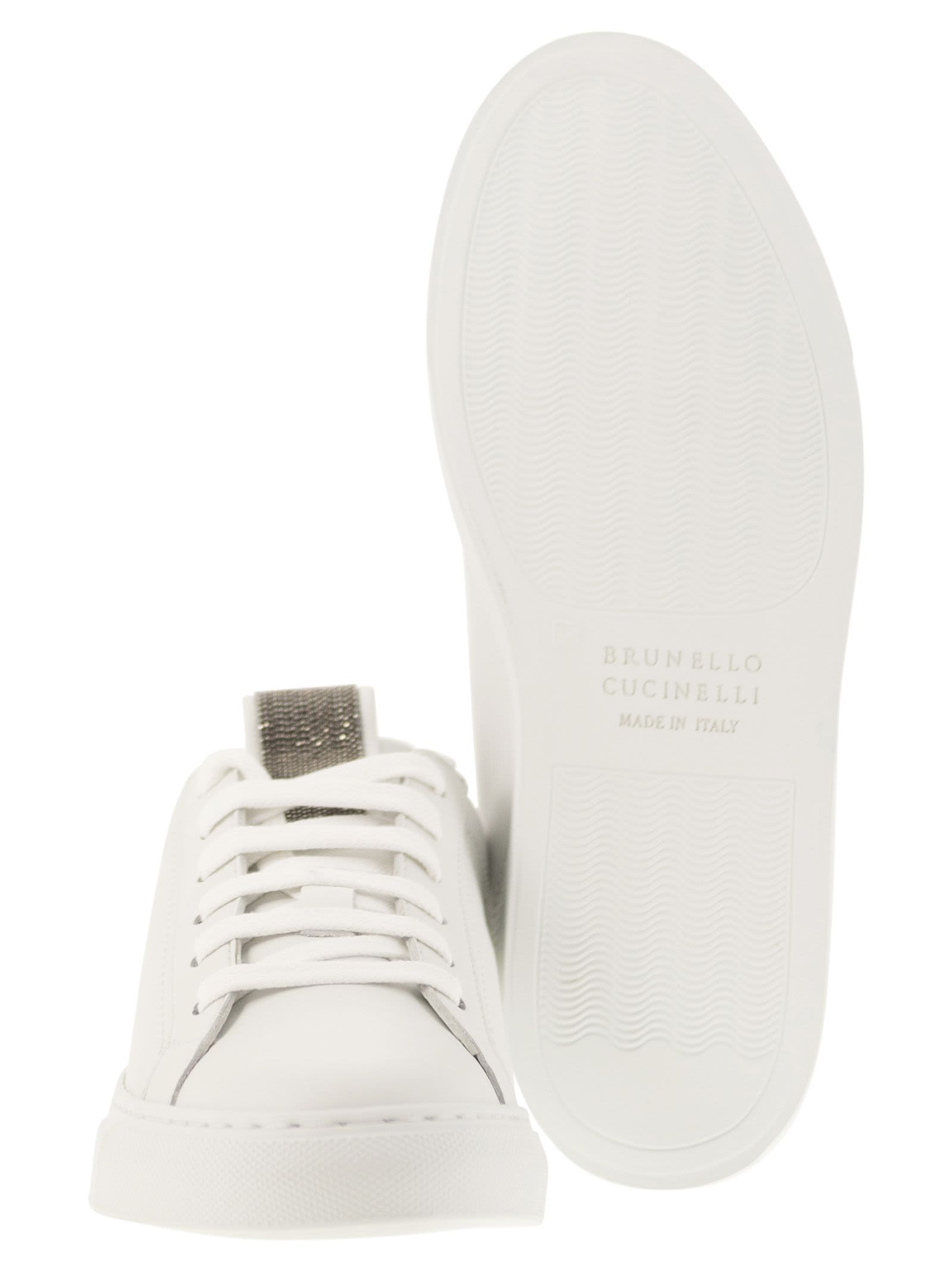 Shop Brunello Cucinelli Matt Calfskin Trainers With Precious Detail In White