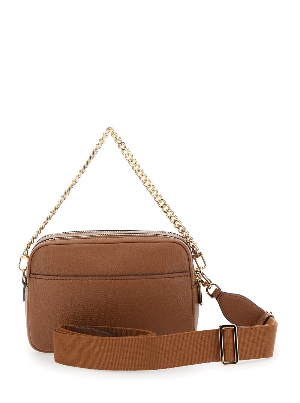 MICHAEL KORS BRYANT BROWN SHOULDER BAG WITH LOGO LETTERING ON THE FRONT AND CHAIN SHOULDER STRAP IN HAMMERED LEAT
