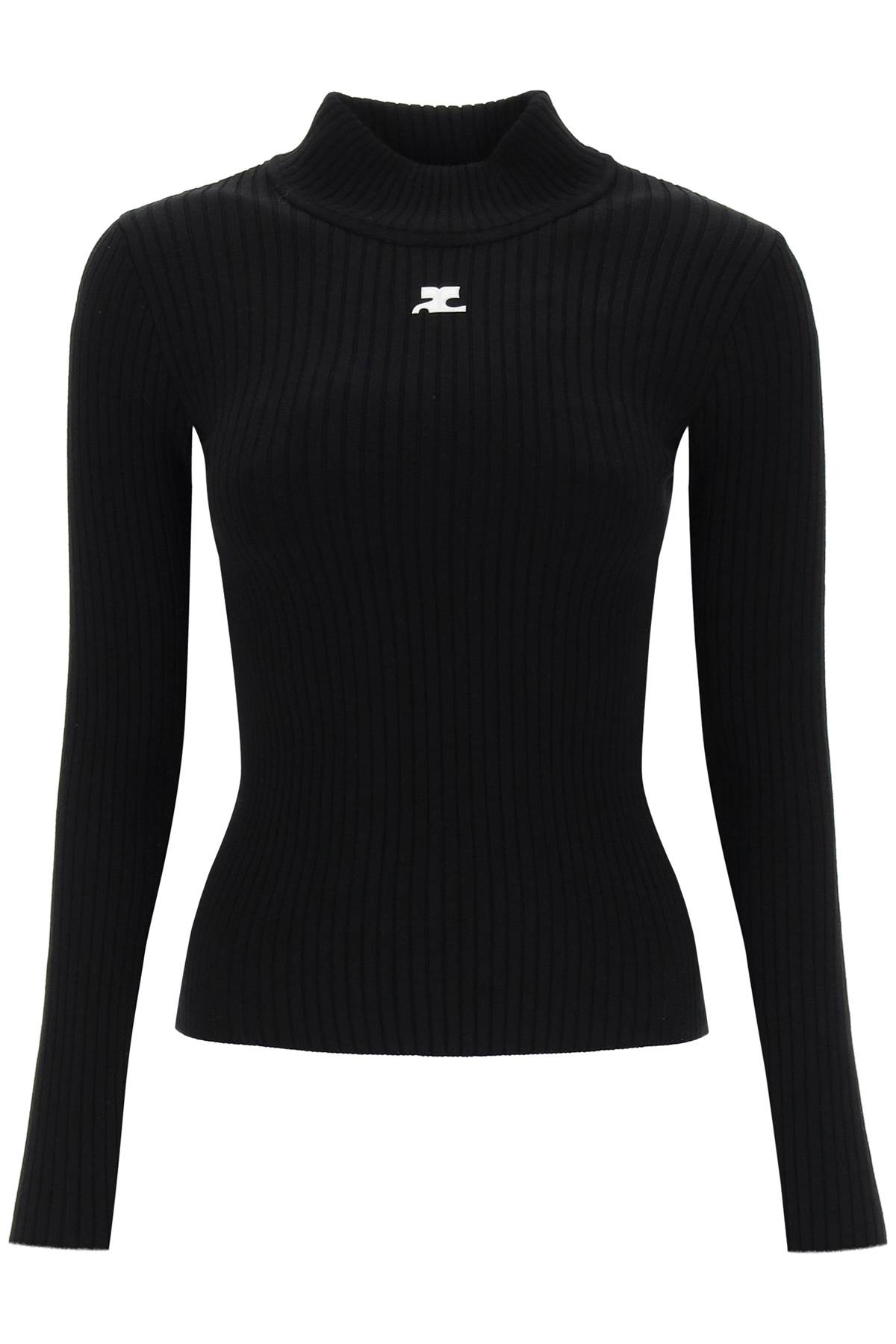 Shop Courrèges Re-edition Ribbed Funnel-neck Sweater In Black (black)