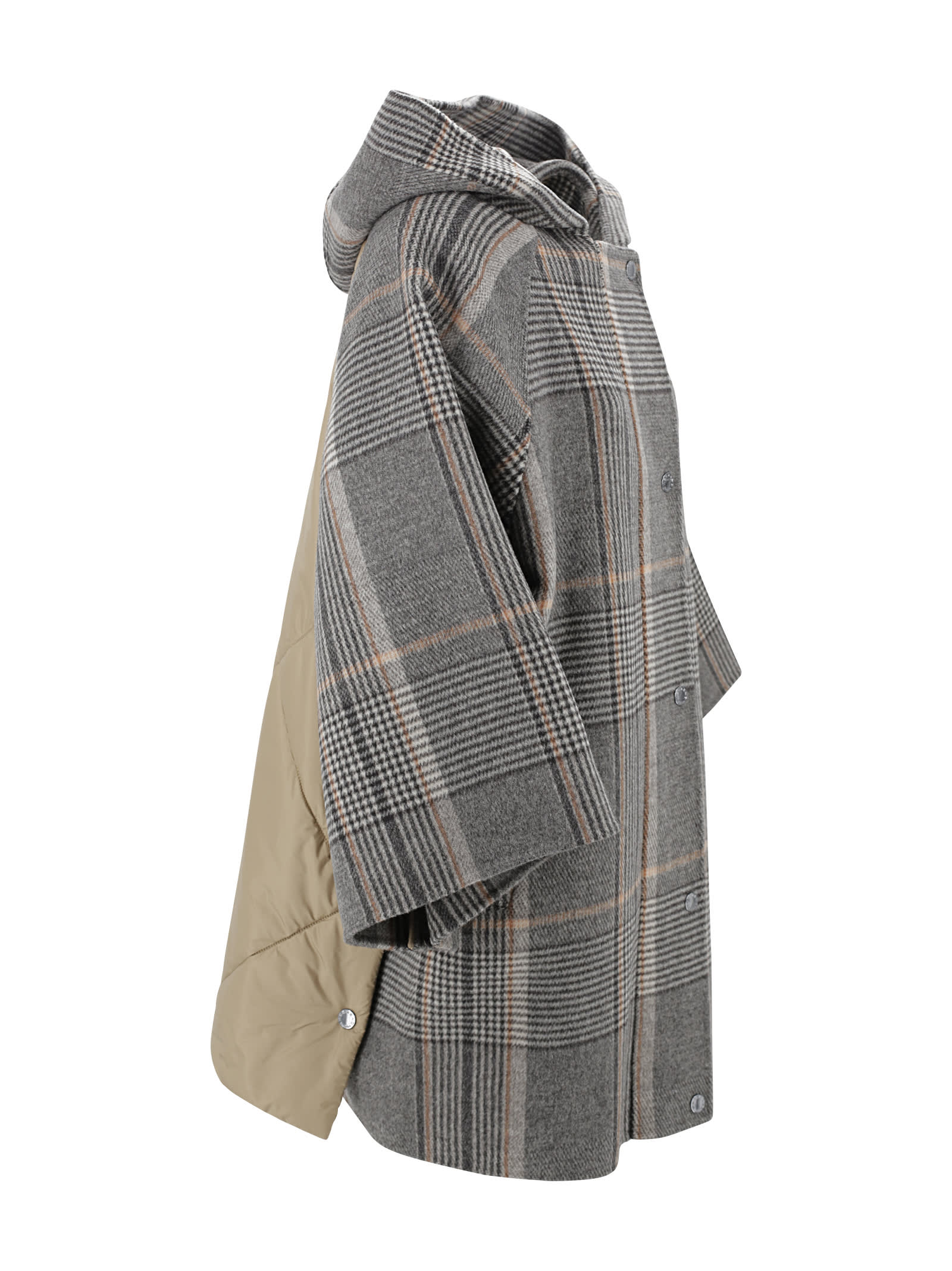 Shop Weekend Max Mara Check Wool And Drop Cloth Coat In Grey