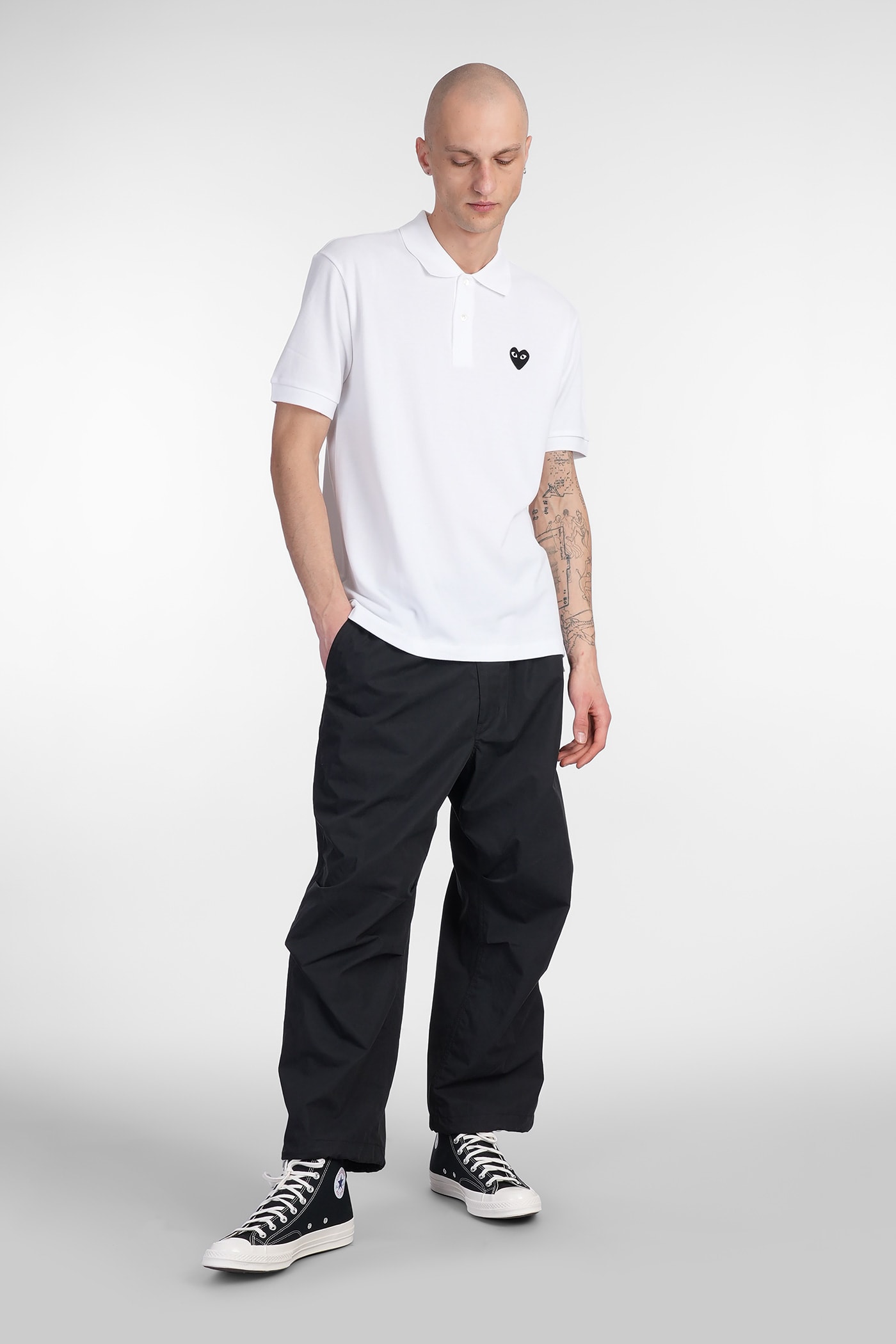 Comme Des Garçons Play Heart Patch Polo Shirt In White