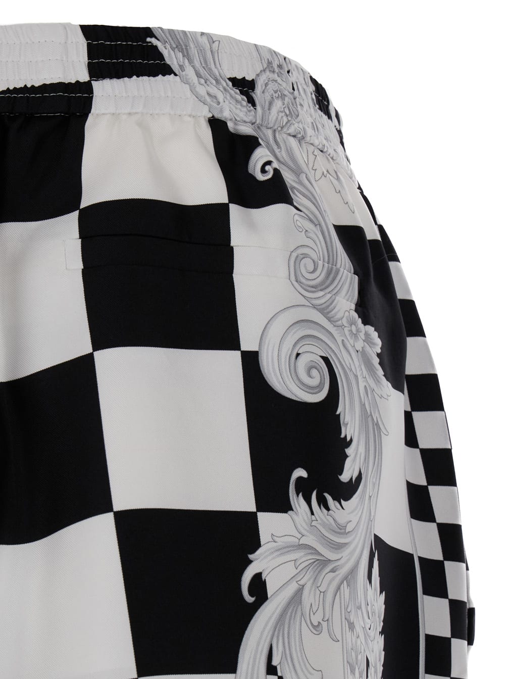 Shop Versace Shorts Contrasto Print In Black White Silver