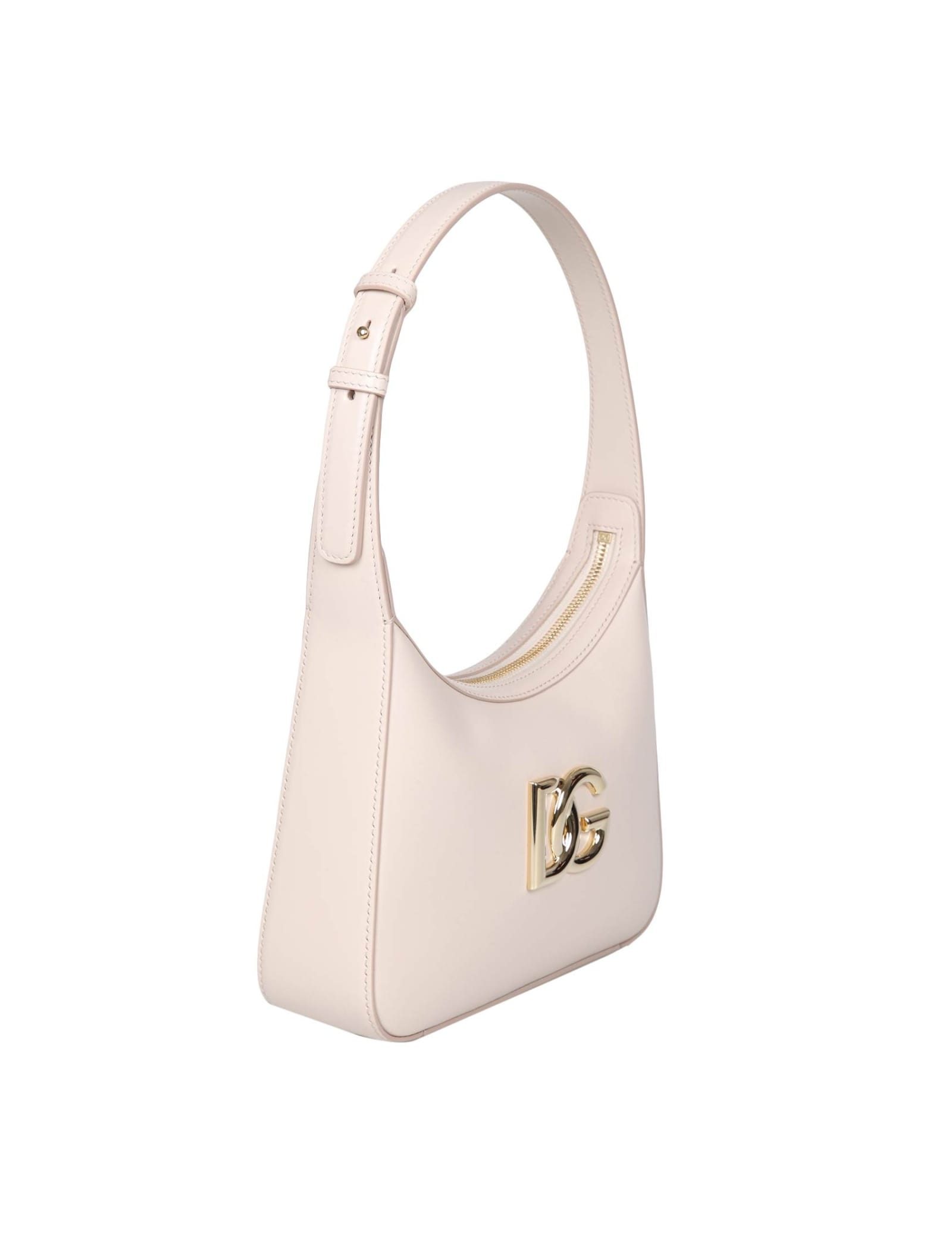 Shop Dolce & Gabbana 3.5 Leather Shoulder Bag With Dg Logo In Rose Flesh