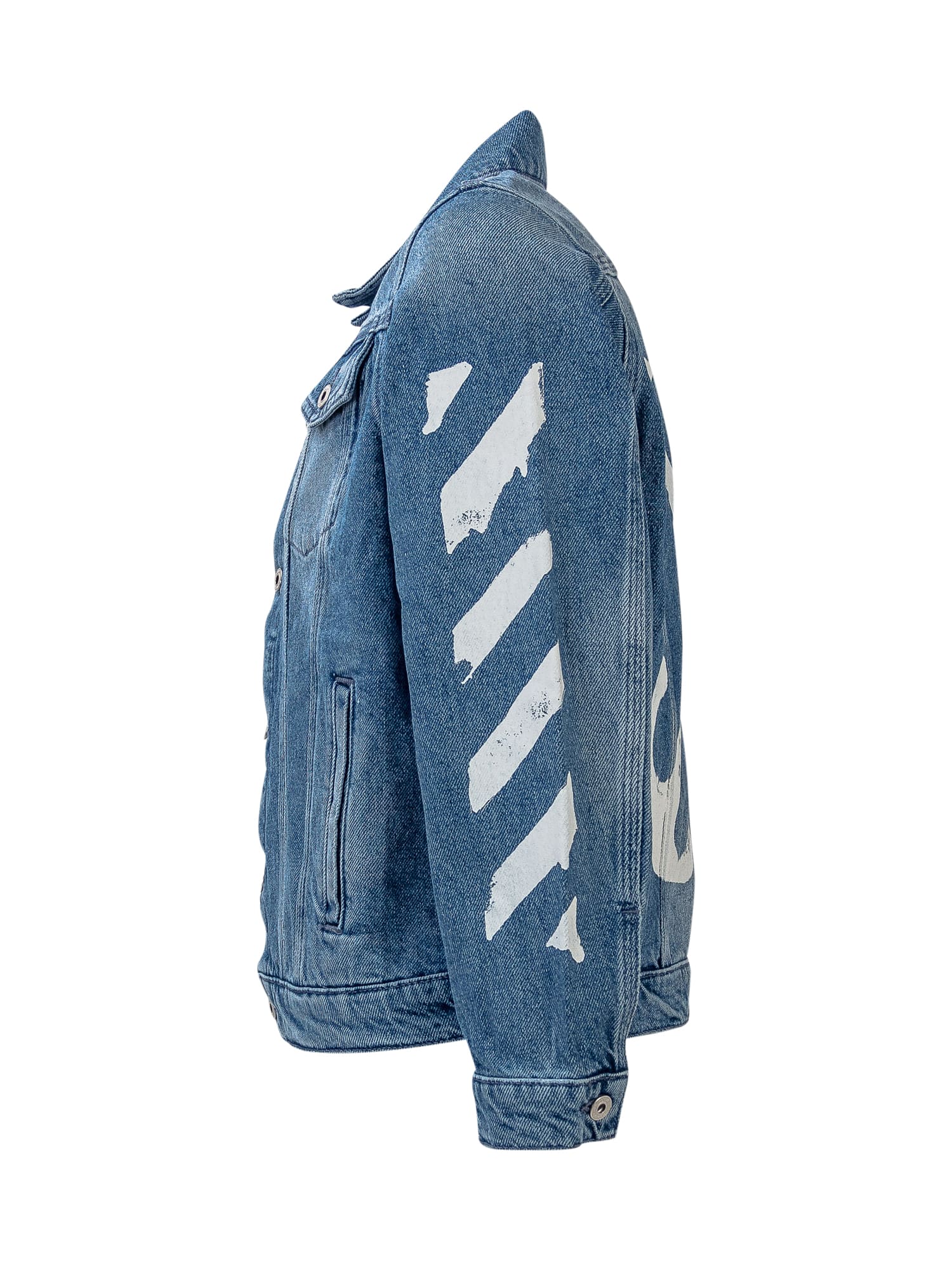 Shop Off-white Paint Graphic Jacket In Navy