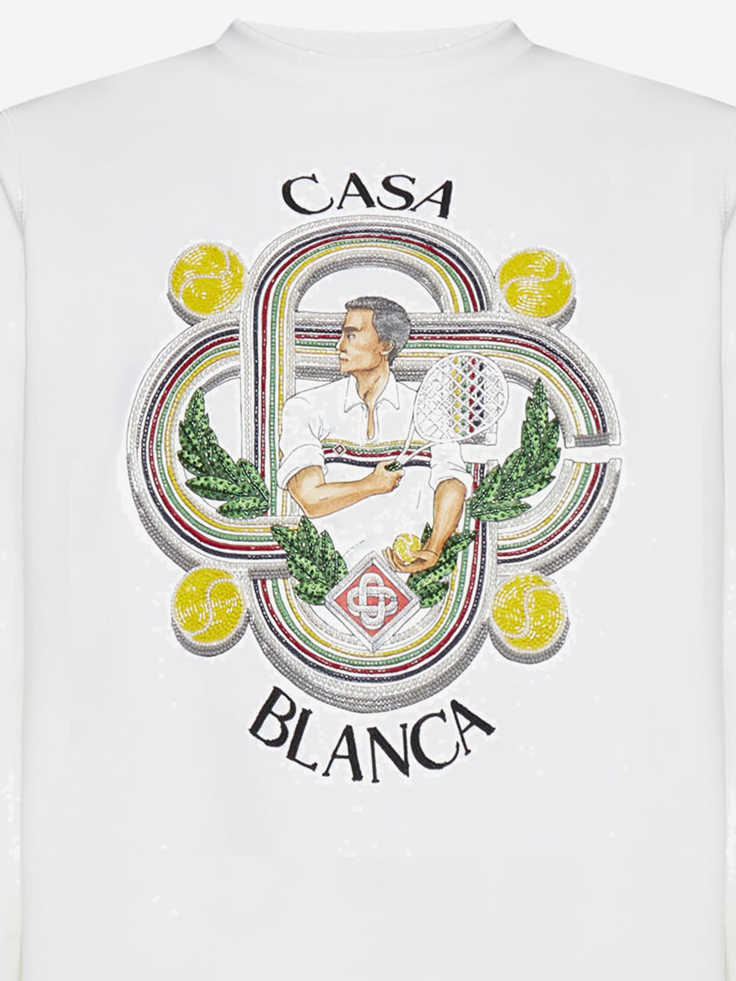 Casablanca Le Joueur Beaded Cotton Sweatshirt In White