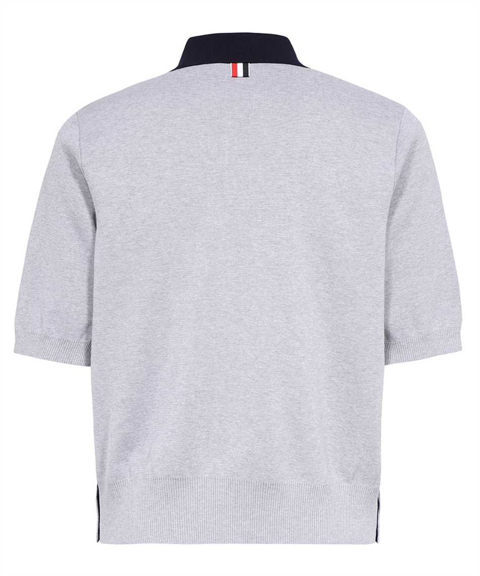 Shop Thom Browne Knitted Cotton Polo Shirt In Grey