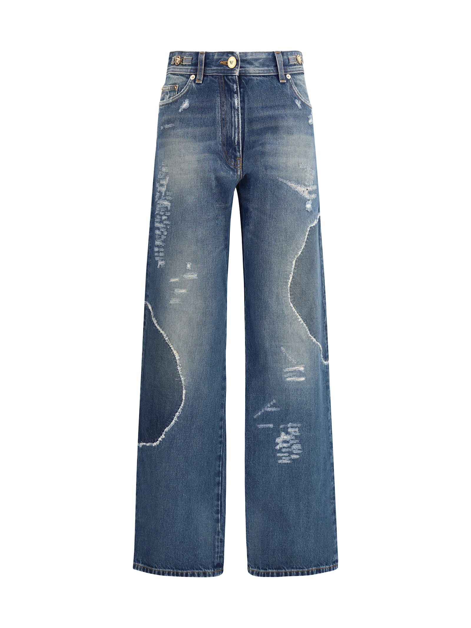 Versace Cotton Denim Jeans In Blue