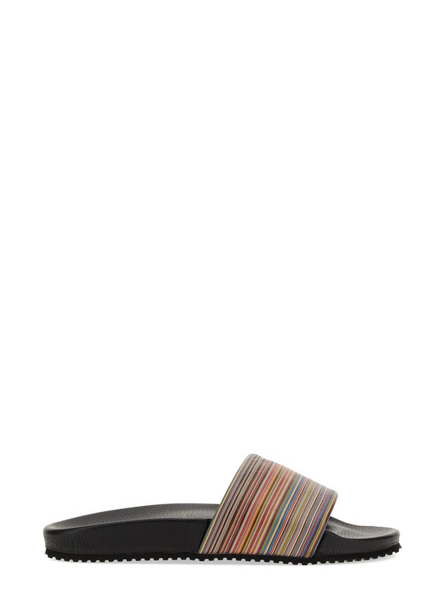 Shop Paul Smith Slide Sandal With Logo In Multicolour