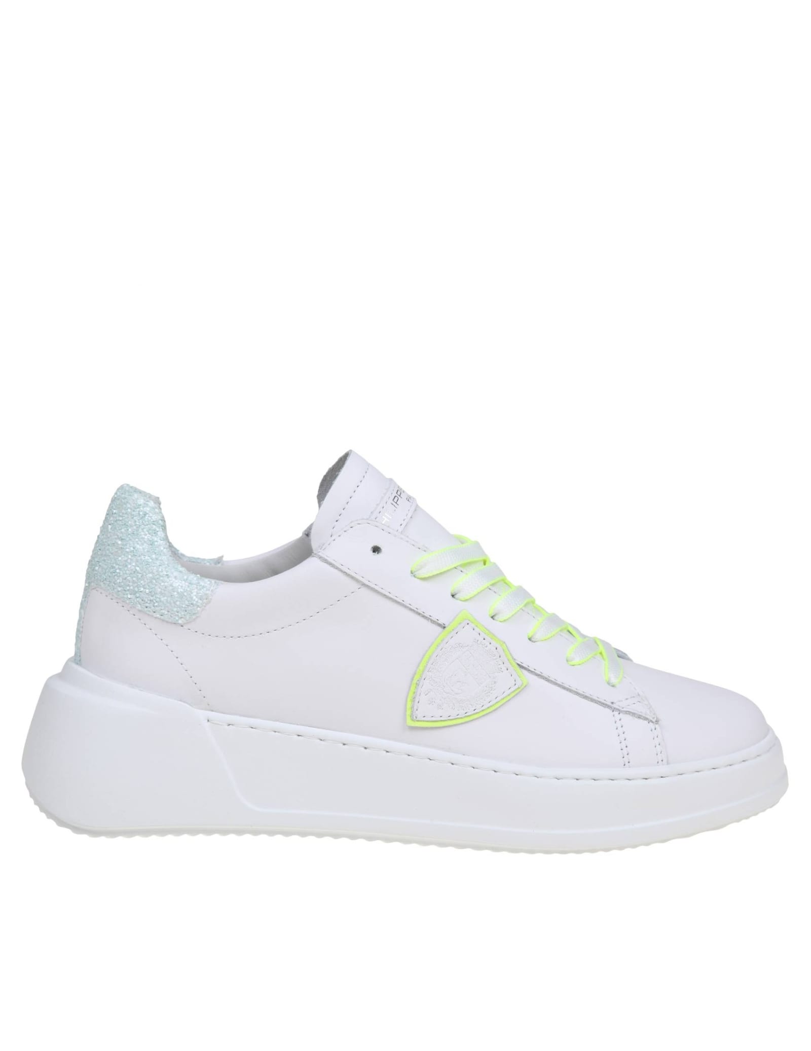 Shop Philippe Model Tres Temple Low In White And Yellow Leather In Blanc/jaune