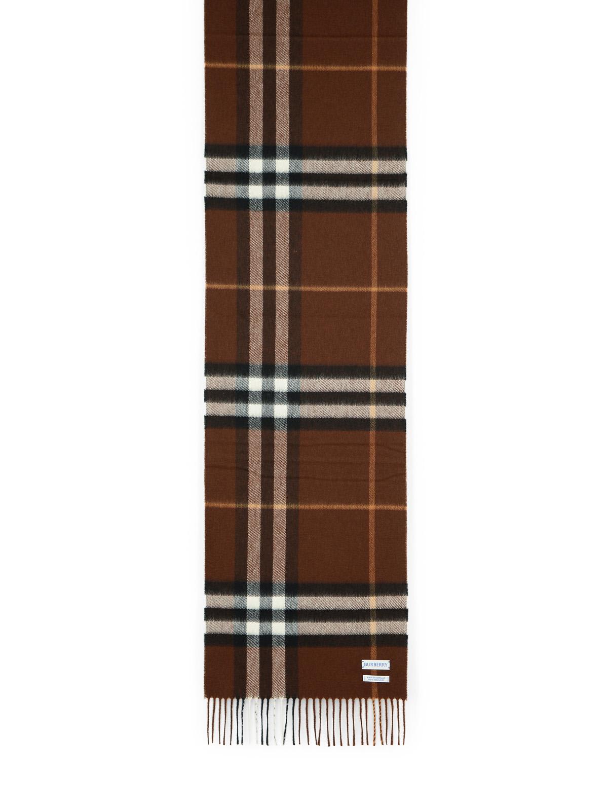 Burberry Mu Giant Check Brown Cashmere Scarf In Brown