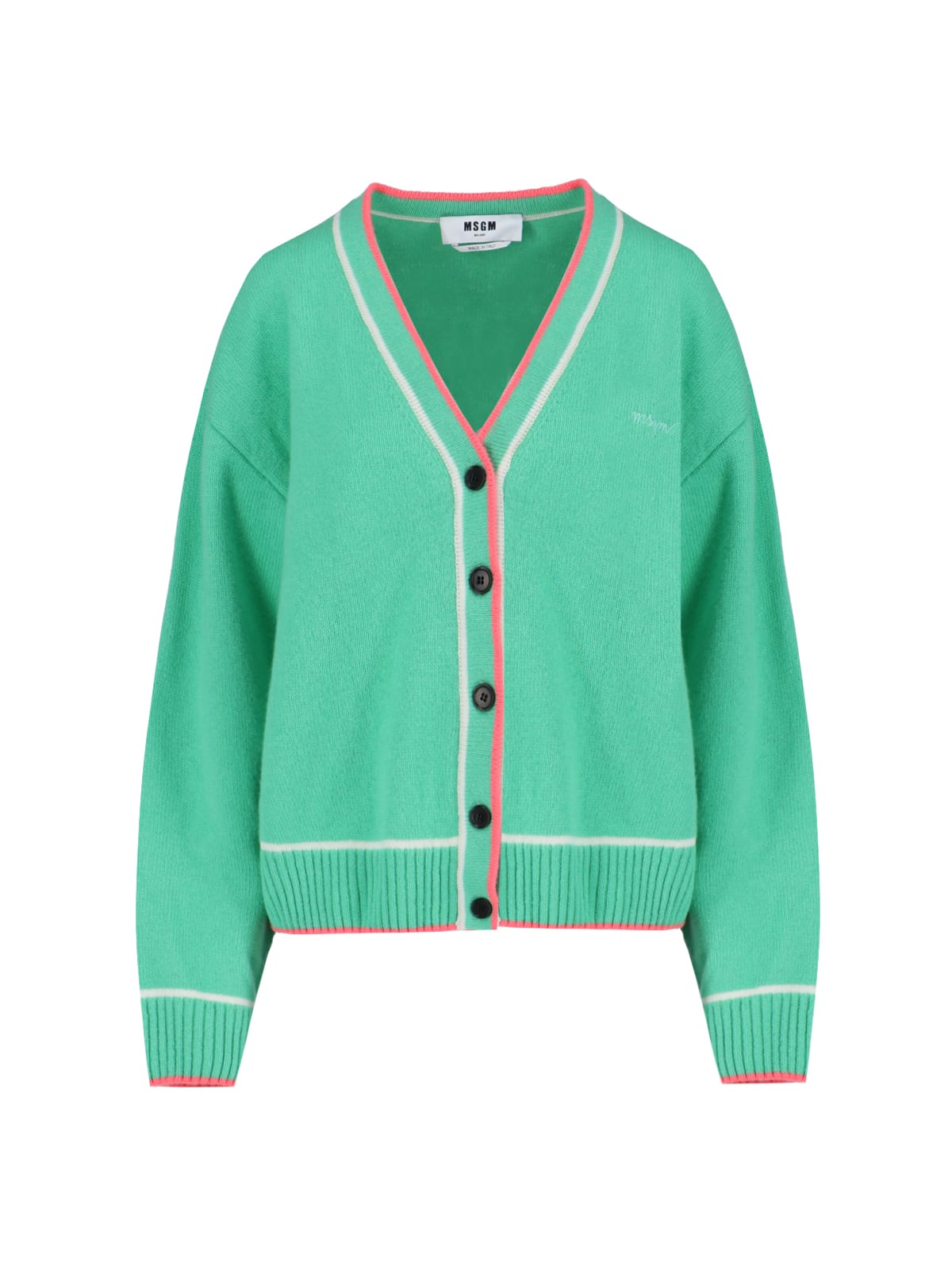 Shop Msgm V-neck Cardigan In Green