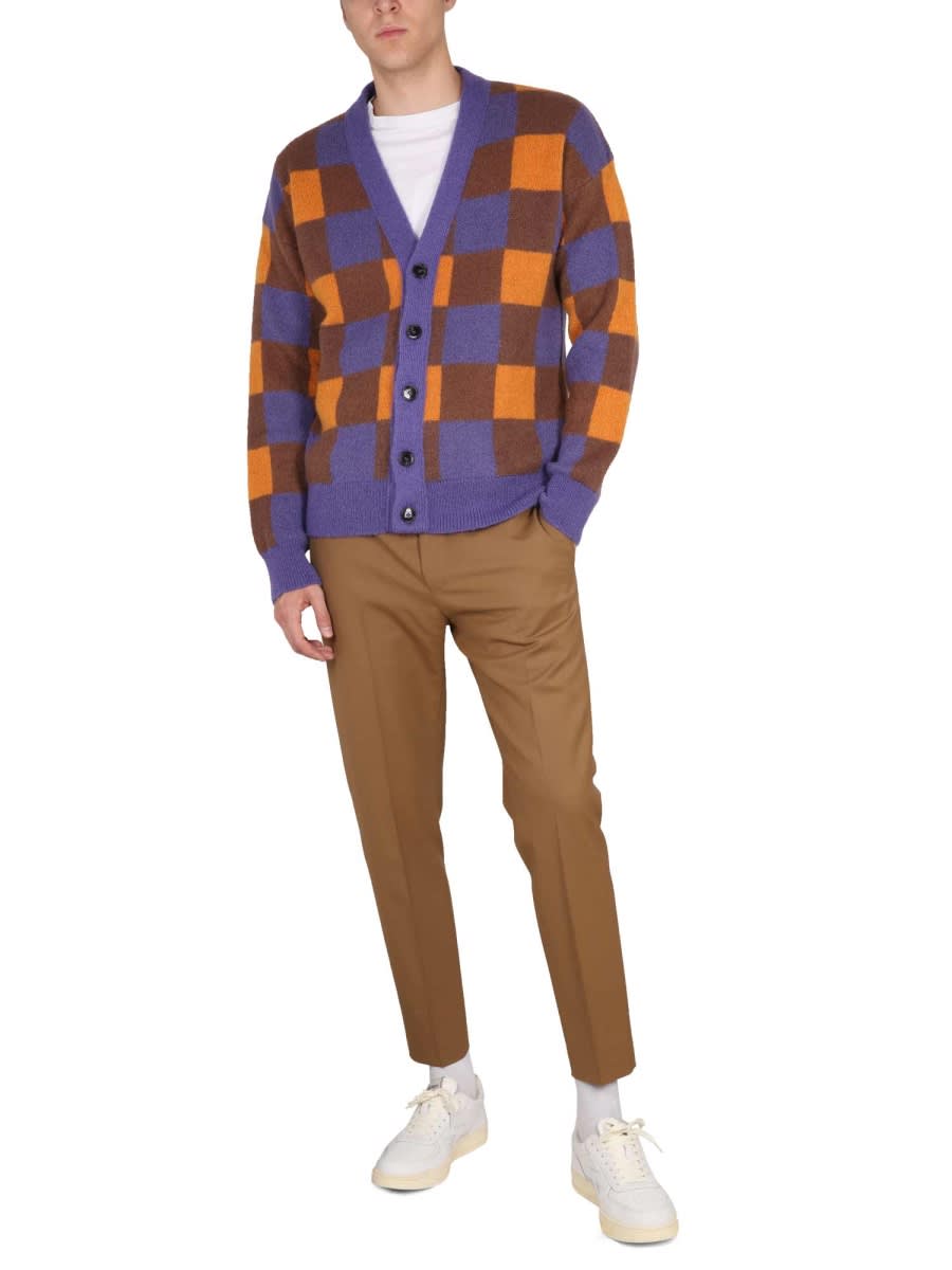 Shop Drôle De Monsieur Check Pattern Cardigan In Multicolour