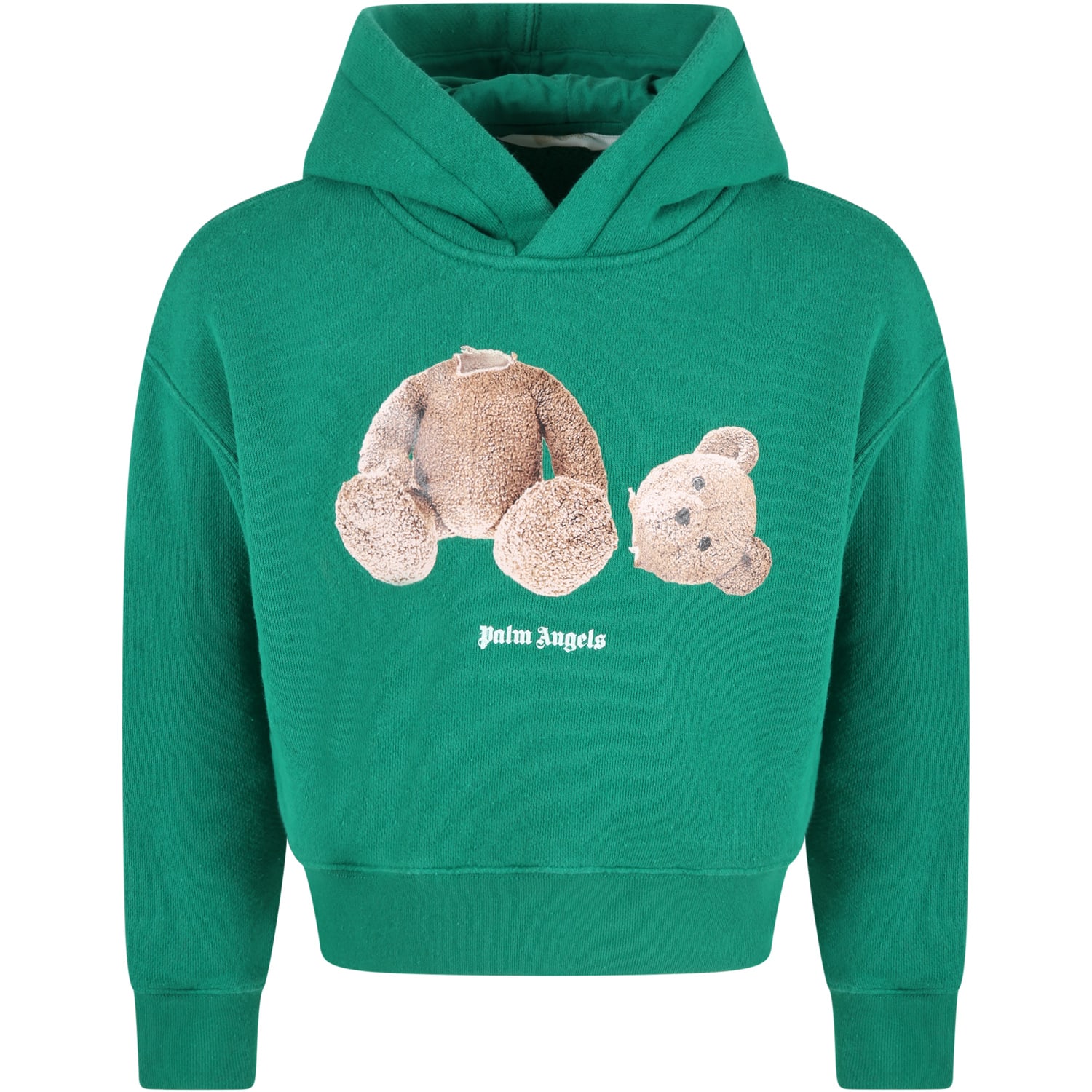Palm Angels Green Sweatshirt For Kids With Bear And Logo