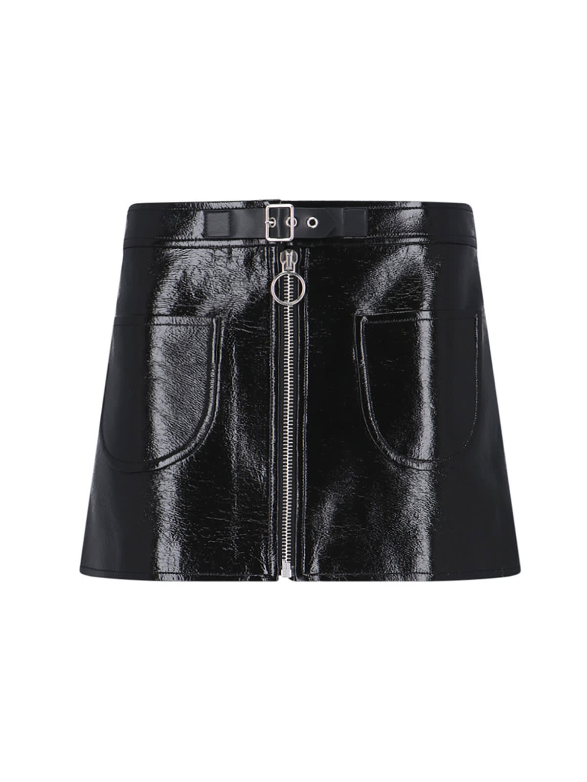 Shop Courrèges Buckled Zipped Mini Skirt In Black