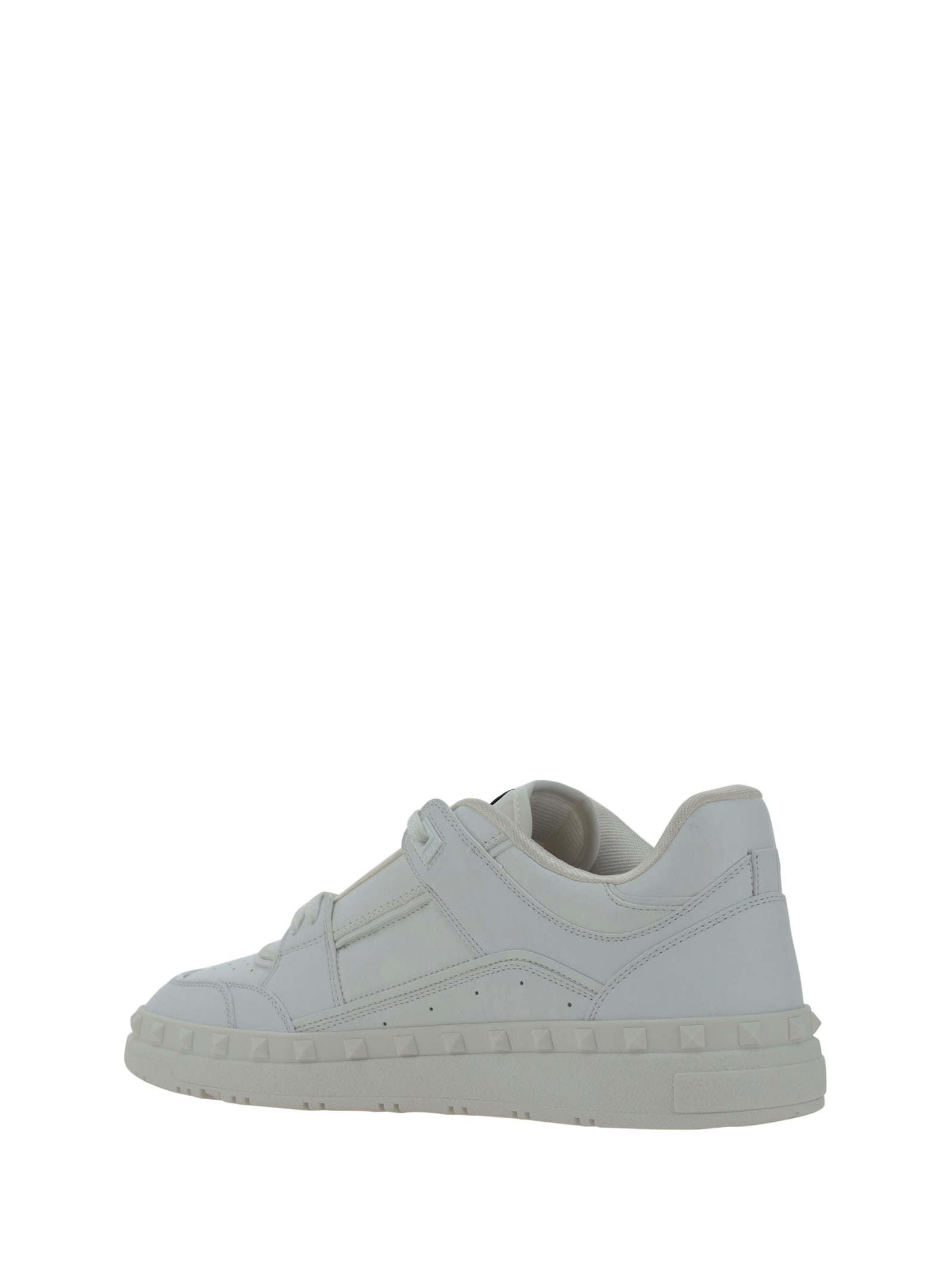 Valentino Garavani Premium Calf Leather Sneakers With Rockstud Detailing In White