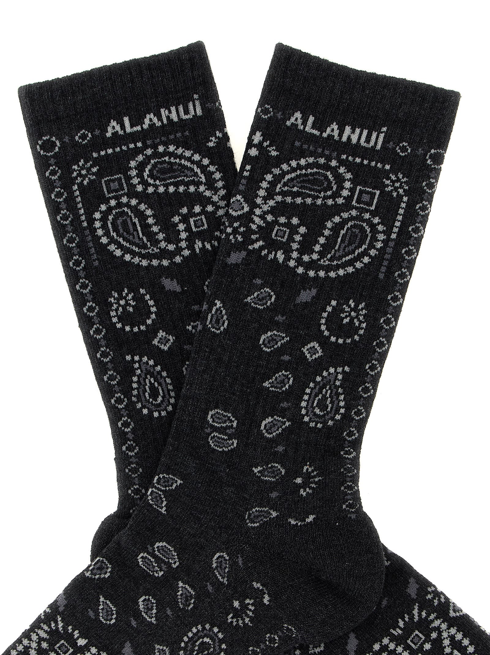 Alanui Bandana-intarsia Socks In Gray