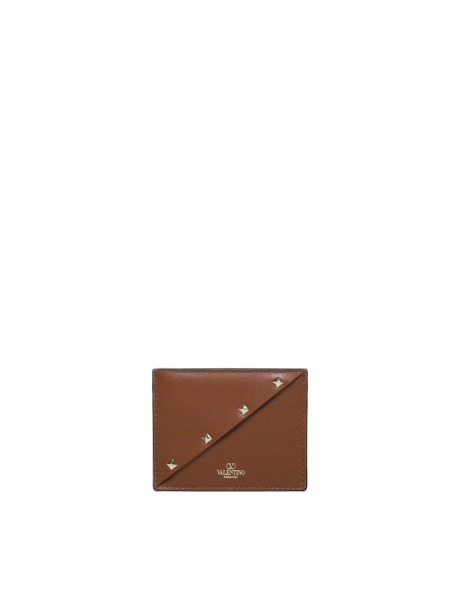 Shop Valentino Calfskin Card Holder In Tobacco