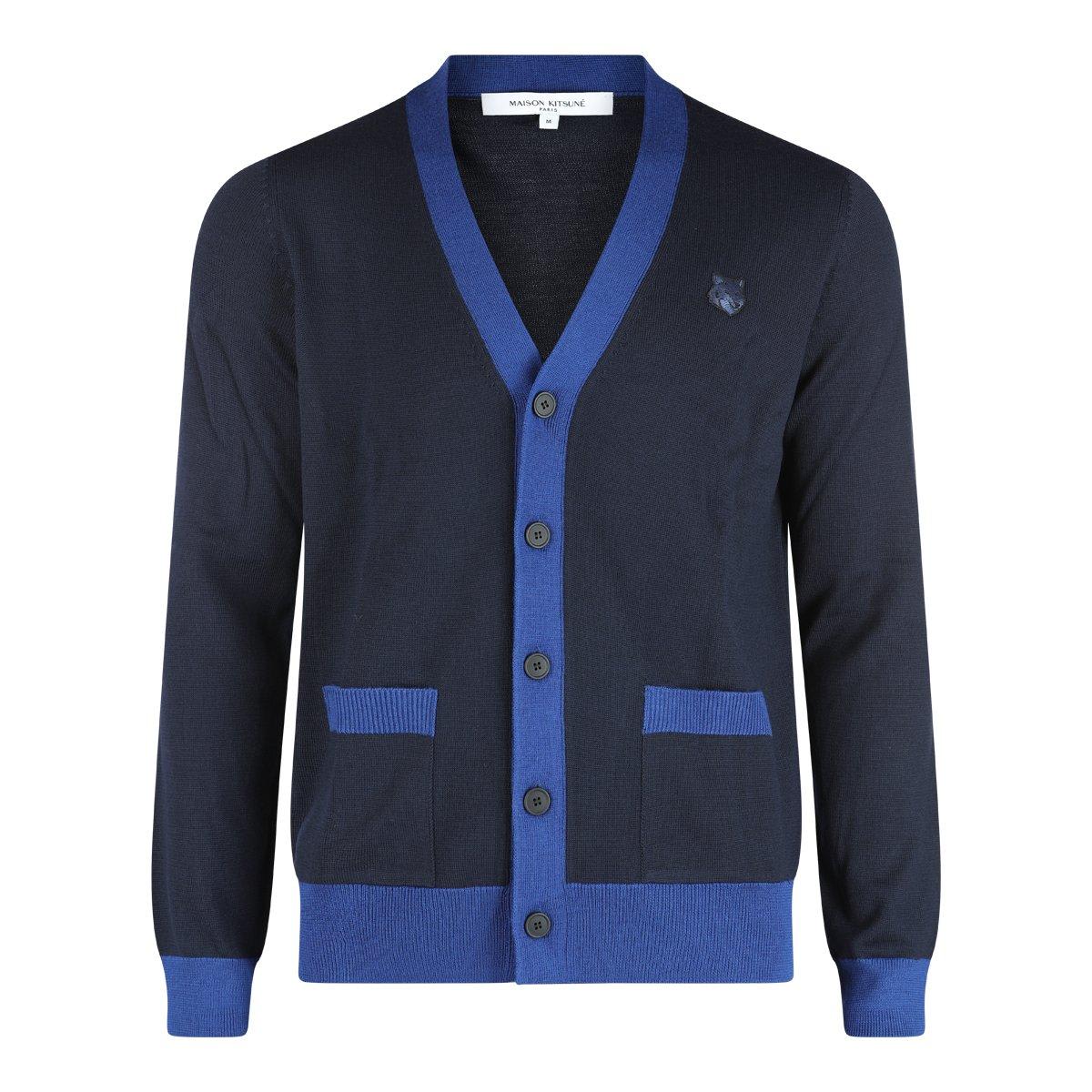 Shop Maison Kitsuné Bold Fox Head Patch V-neck Cardigan In Blue