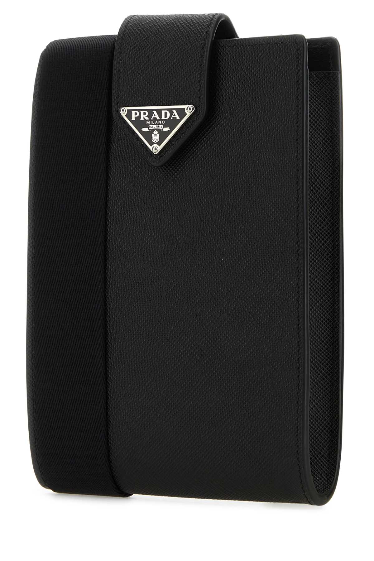 Prada Black Leather Phone Case In Nero