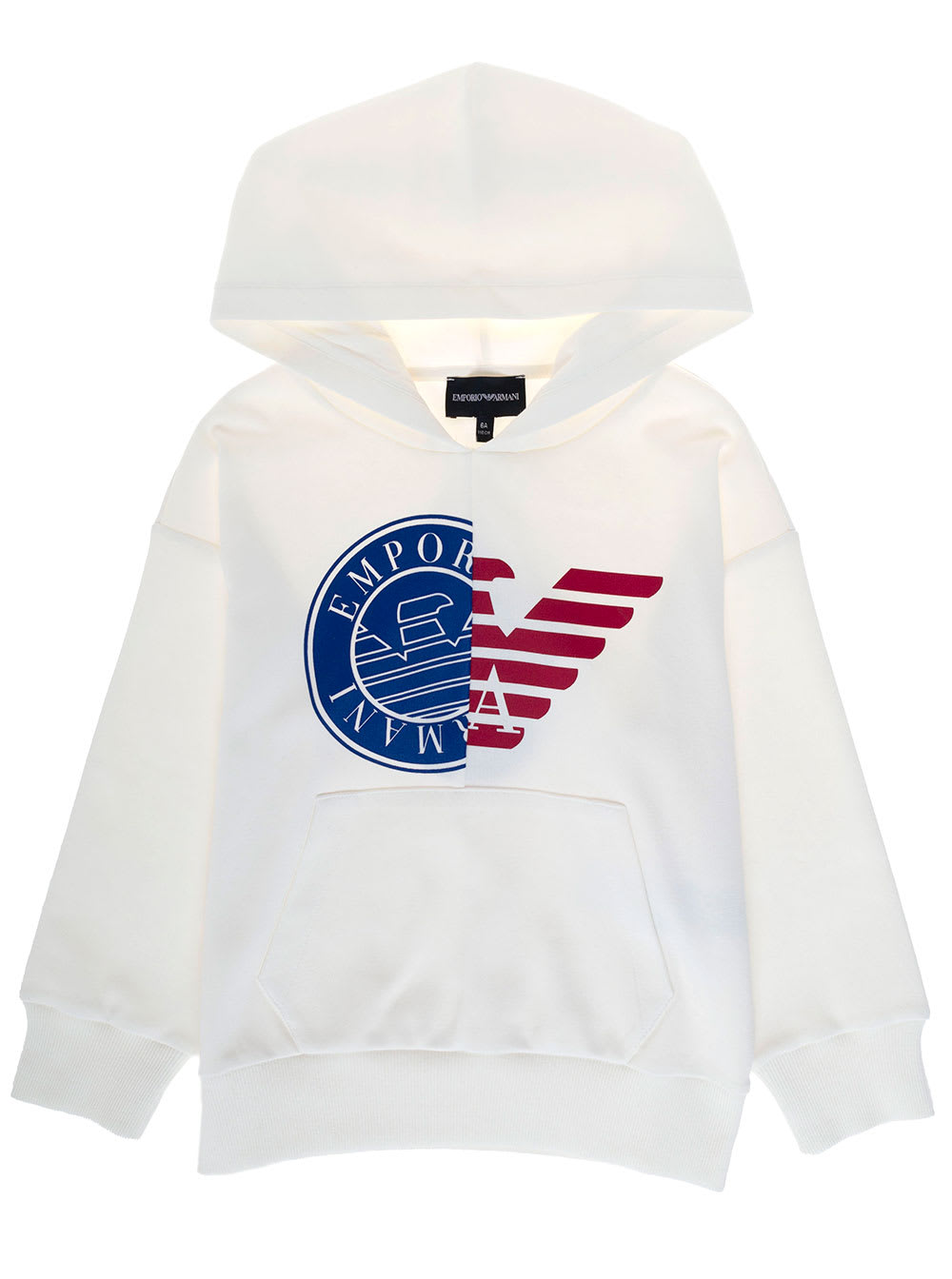Emporio Armani Boy White Cotton Hoodie With Logo