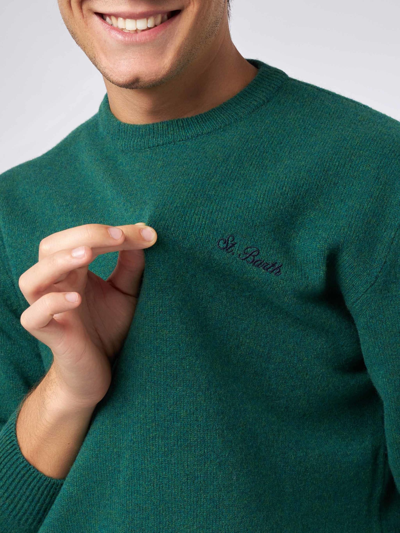 Mc2 Saint Barth Logo Embroidered Crewneck Jumper In Green