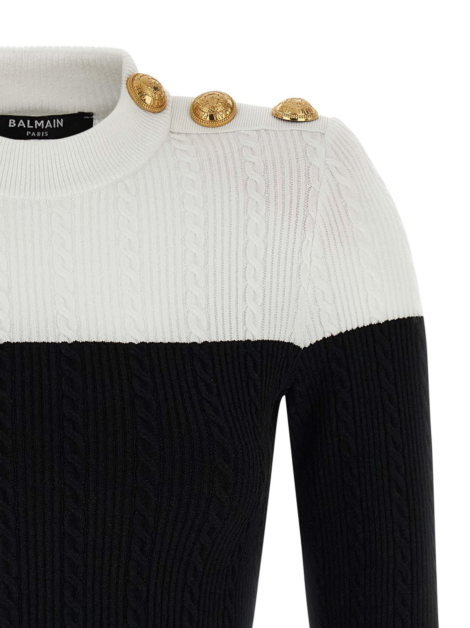 Balmain Slim-fit Two-tone Knitted Top In Multi