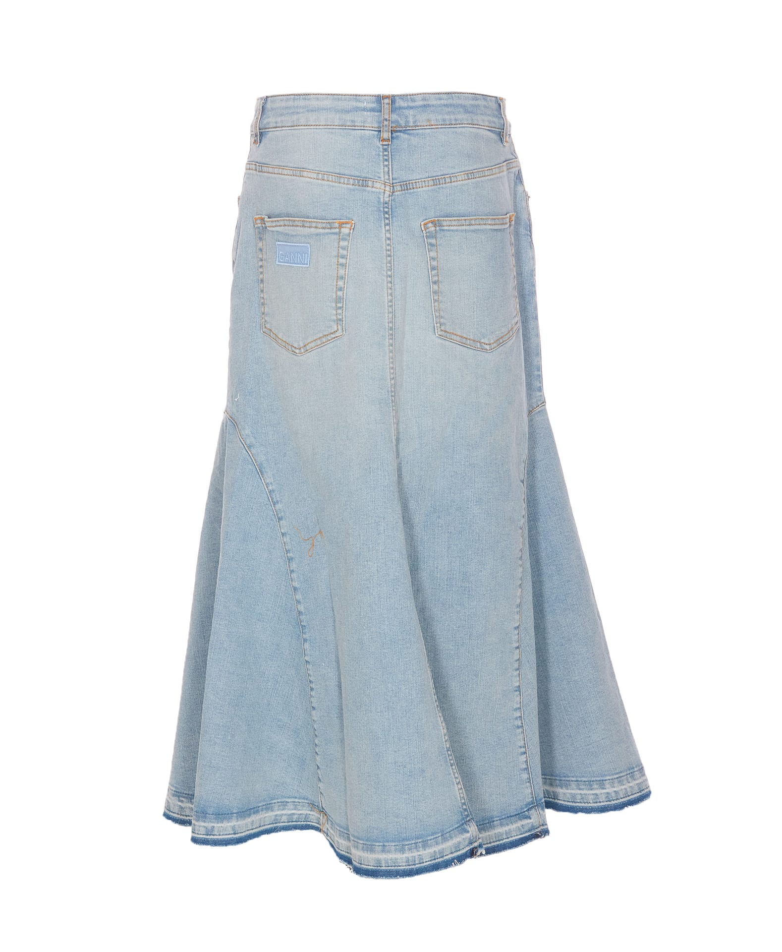 Shop Ganni Denim Midi Skirt In Blue