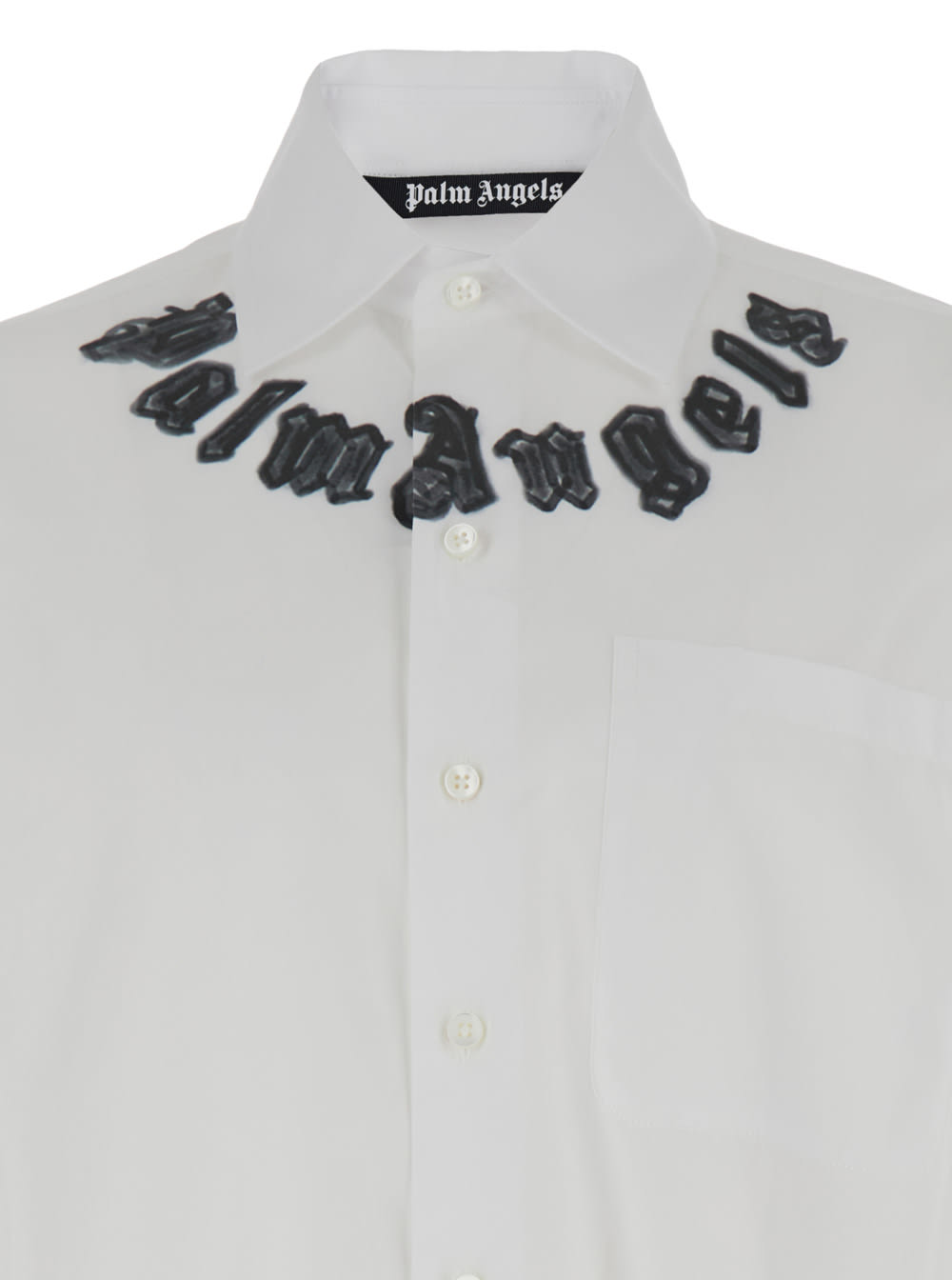 Shop Palm Angels Neck Logo Classic Shirt L/s In White