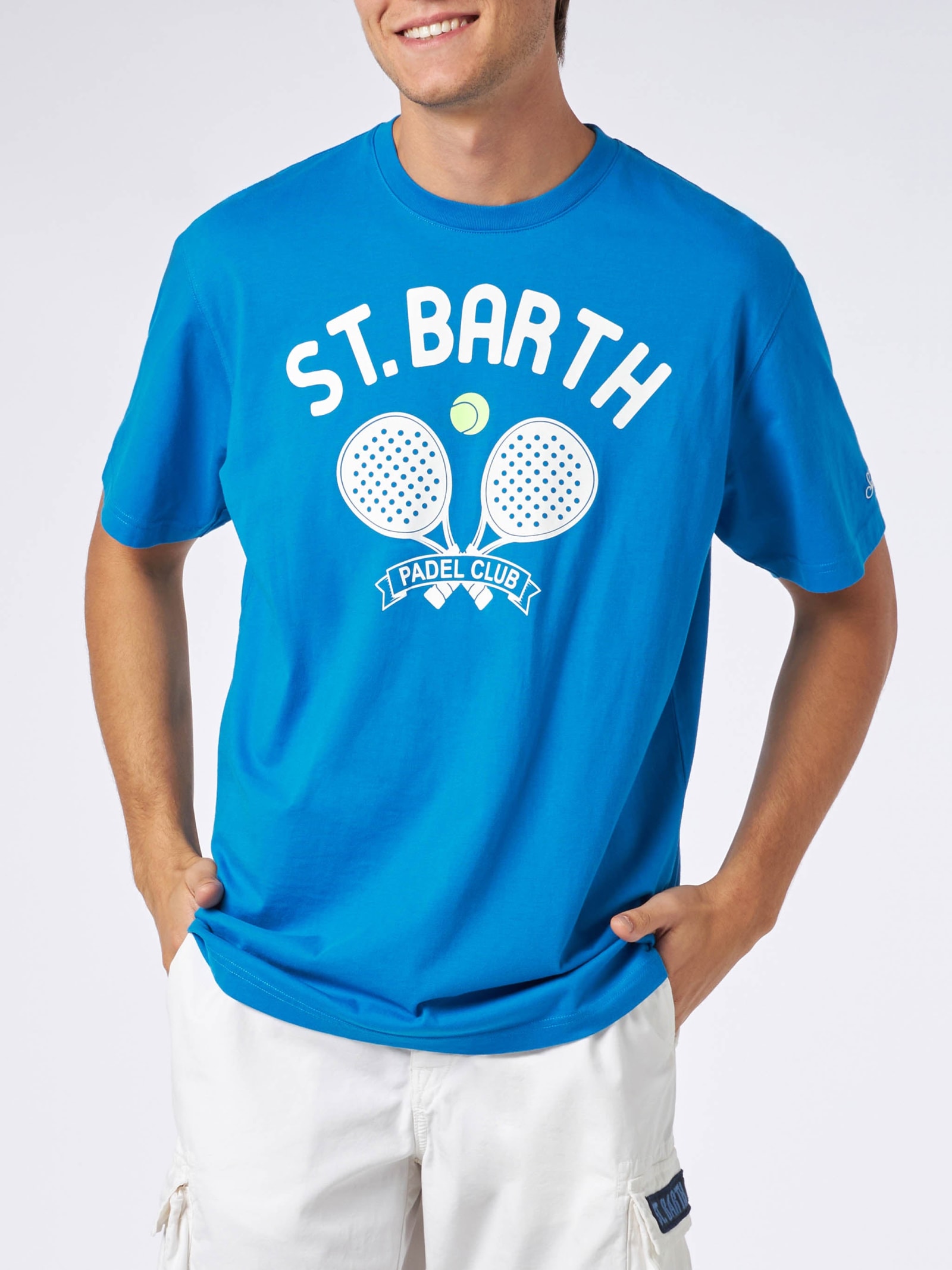 MC2 SAINT BARTH MAN HEAVY COTTON T-SHIRT WITH ST. BARTH PADEL CLUB PRINT