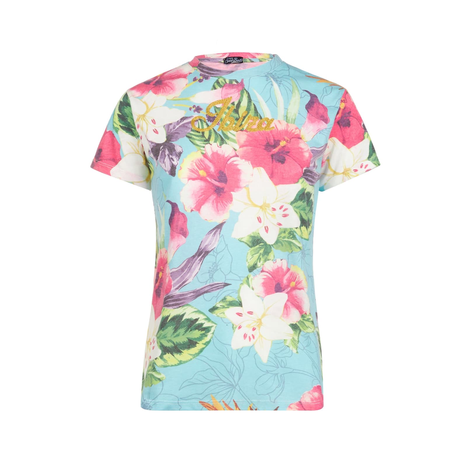 Mc2 Saint Barth Woman Cotton T-shirt With Ibiscus Print