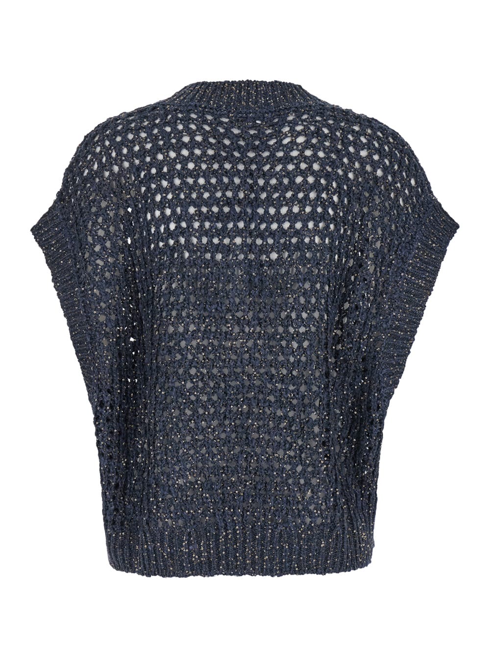 Shop Brunello Cucinelli Blue Sequin Vest With V Neck In Silk Blend Woman