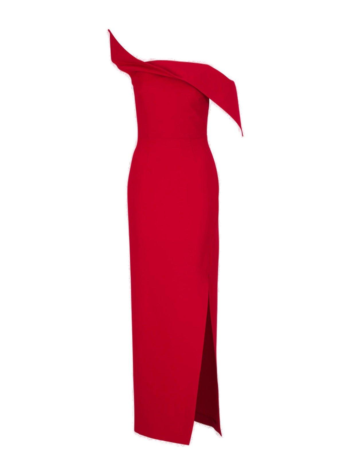 ROLAND MOURET OFF-SHOULDER ASYMMETRIC MAXI DRESS 