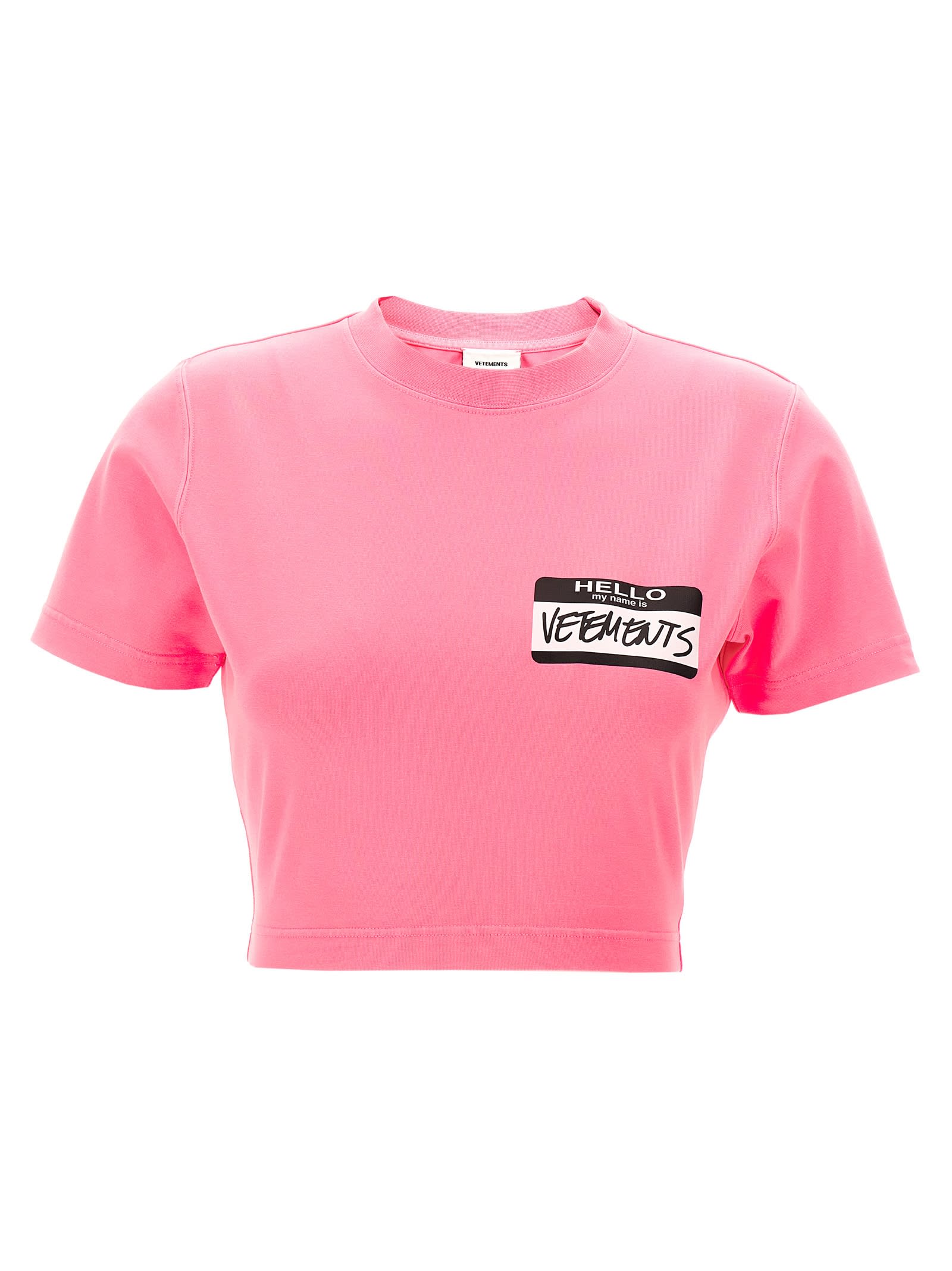 Shop Vetements Hello My Name Is  Cropped T-shirt In Fuchsia