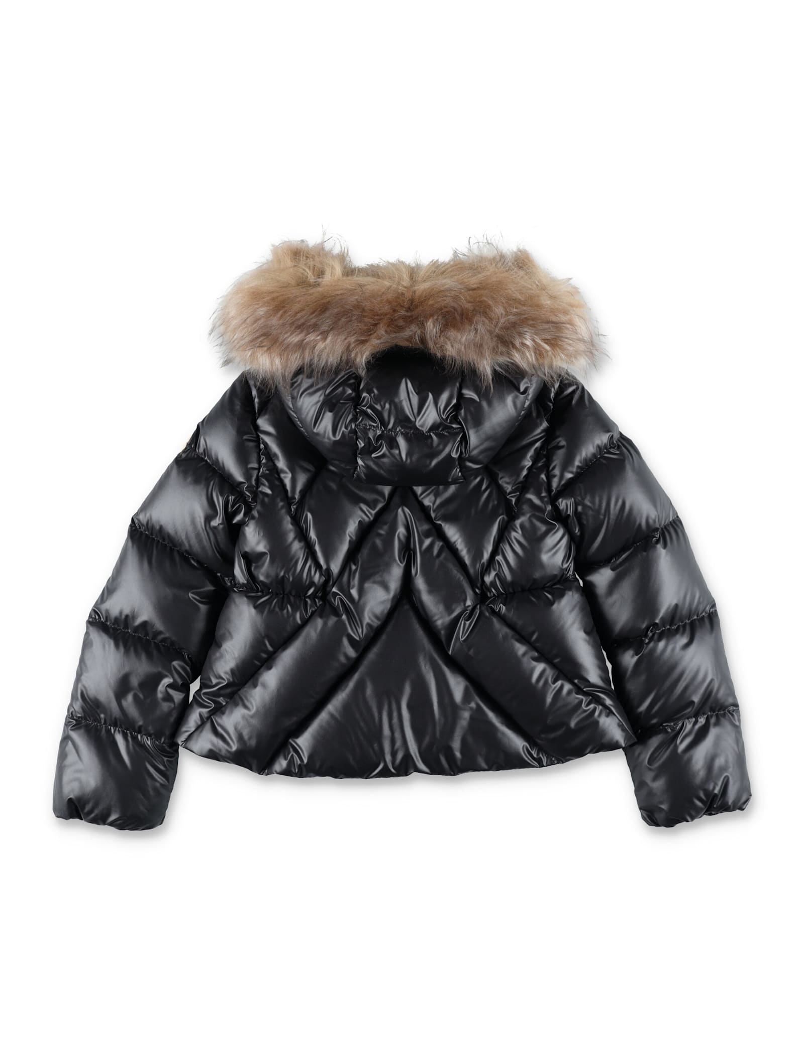 Moncler Kid Domas Shearling-trimmed Down Hooded Jacket In Black
