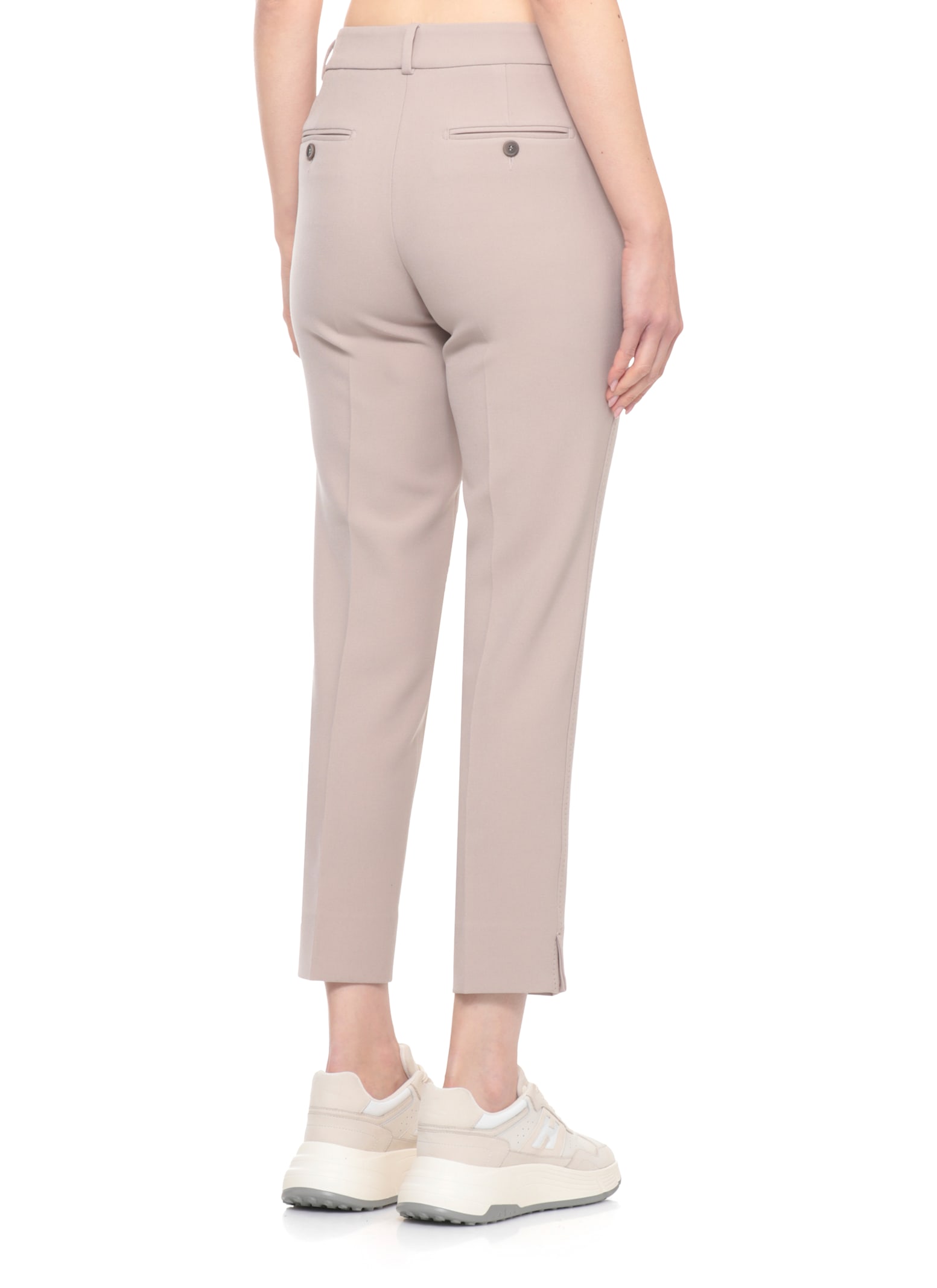 Peserico Pants With Leather Detail In Gray