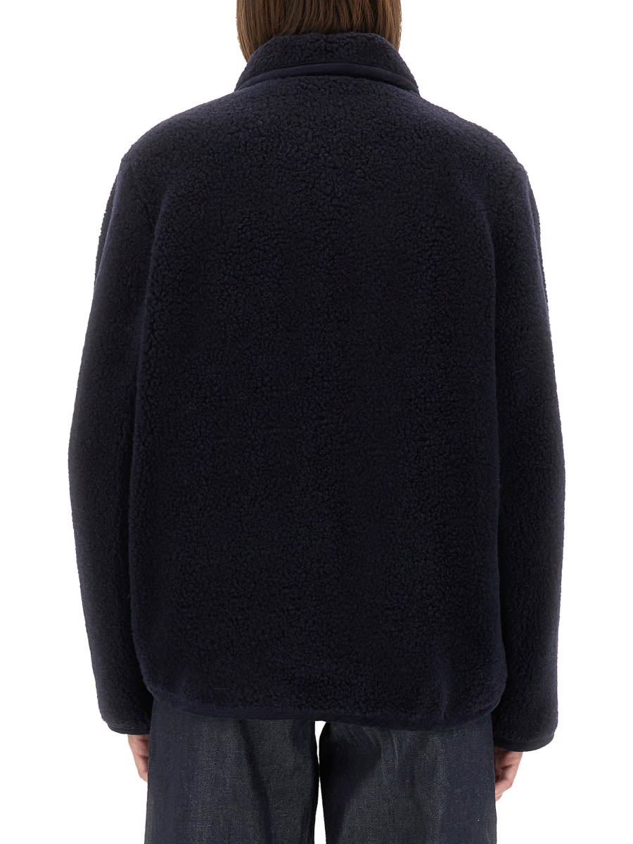 Apc Textured Fabric Coat Featuring Patch Pockets In Blue