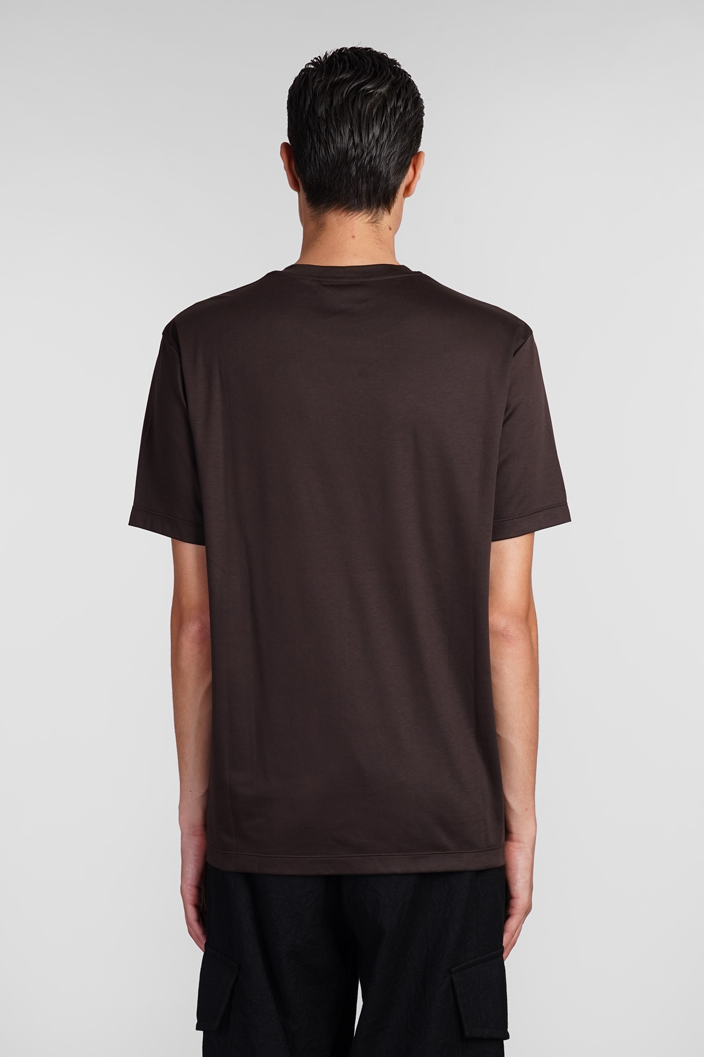 Shop Giorgio Armani T-shirt In Brown Cotton