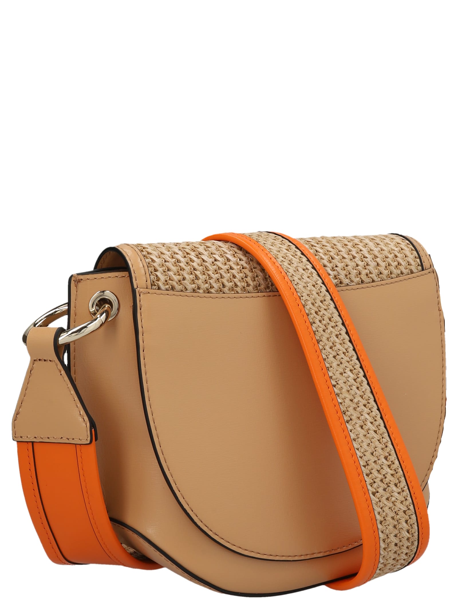 Ganni Banner Saddle Raffia Crossbody Bag In Beige ModeSens